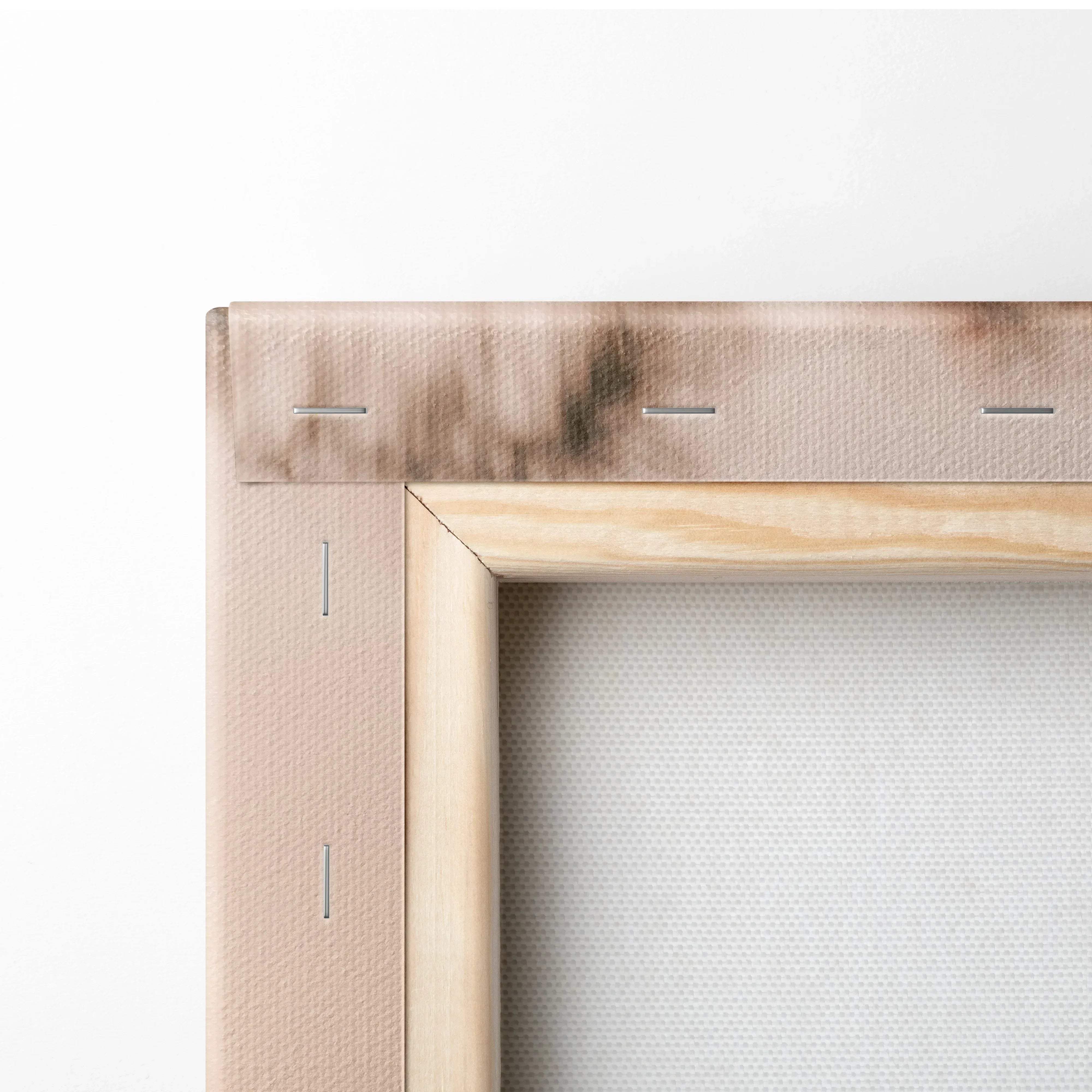 Back side of light-colored wooden canvas frame with stitched textured off-white fabric for nissan 300zx wall art