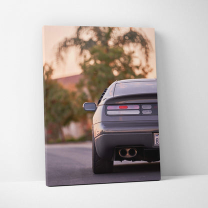Nissan 300ZX rear view car canvas art with soft sunset background wall art.