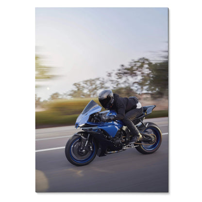 Biker Poster #046 - Male | Bell Race Star DLX Flex Helmet | Yamaha R1 Motorcycle | Rolling Shot - Throttle Designs