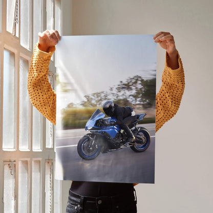Biker Poster #046 - Male | Bell Race Star DLX Flex Helmet | Yamaha R1 Motorcycle | Rolling Shot - Throttle Designs