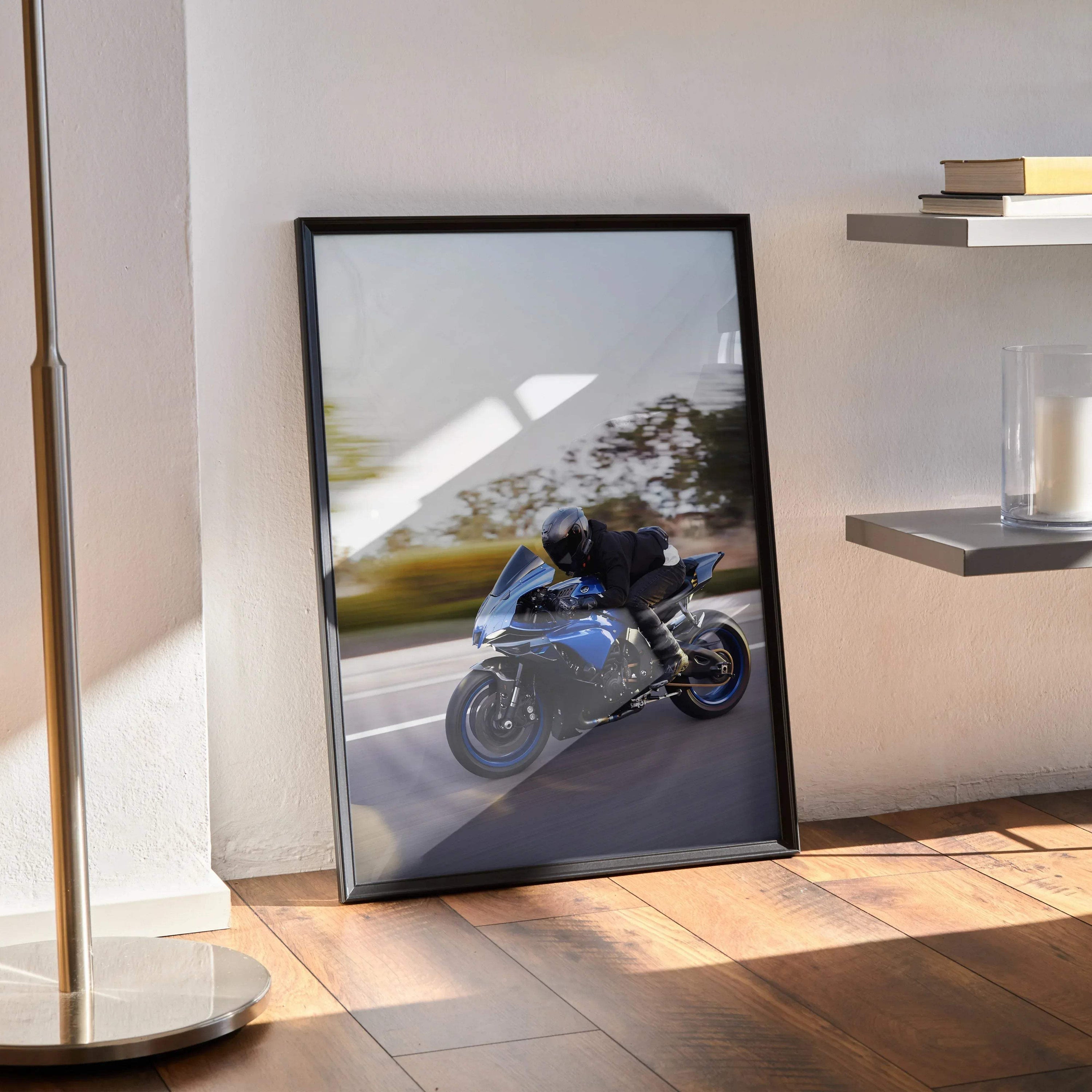 Biker Poster #046 - Male | Bell Race Star DLX Flex Helmet | Yamaha R1 Motorcycle | Rolling Shot - Throttle Designs