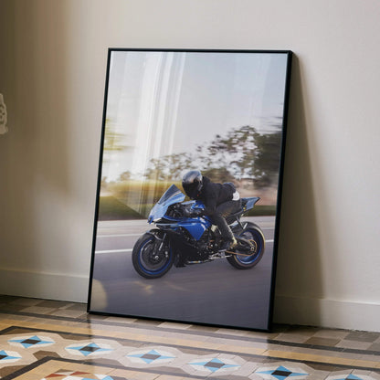Biker Poster #046 - Male | Bell Race Star DLX Flex Helmet | Yamaha R1 Motorcycle | Rolling Shot - Throttle Designs