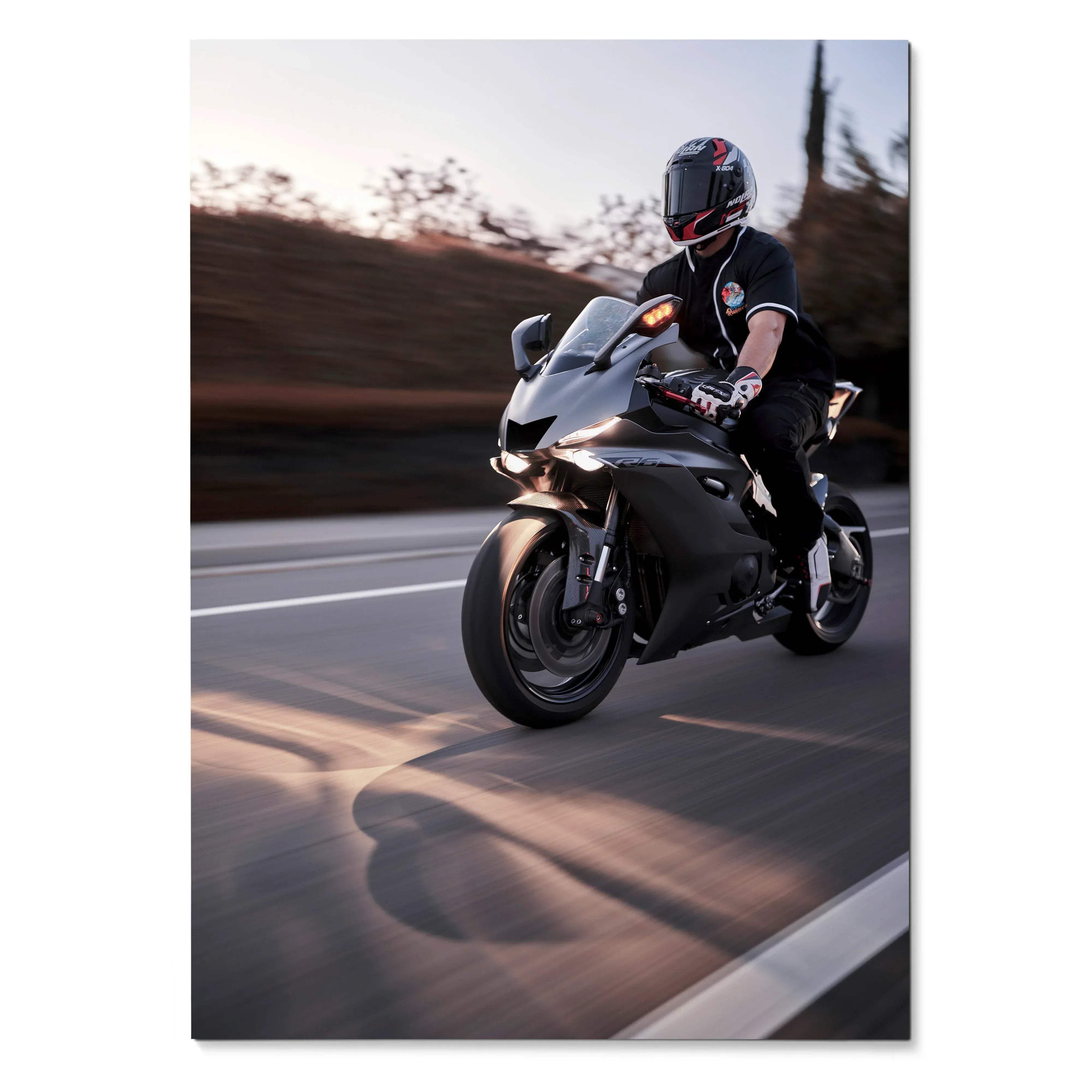 Biker Poster #051 - Male | Nolan X-804 Helmet | Yamaha R6 Motorcycle | Rolling Shot - Throttle Designs