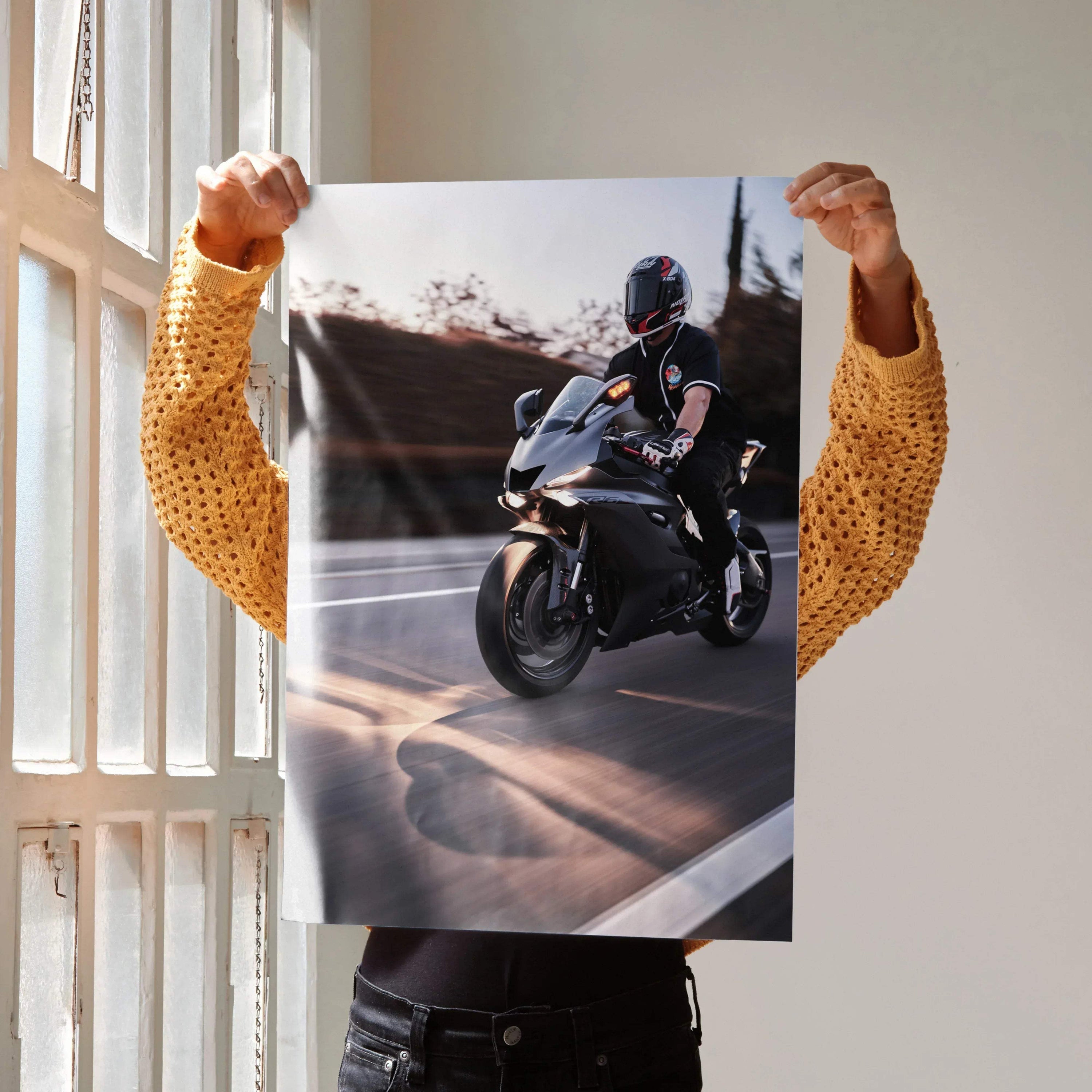 Biker Poster #051 - Male | Nolan X-804 Helmet | Yamaha R6 Motorcycle | Rolling Shot - Throttle Designs