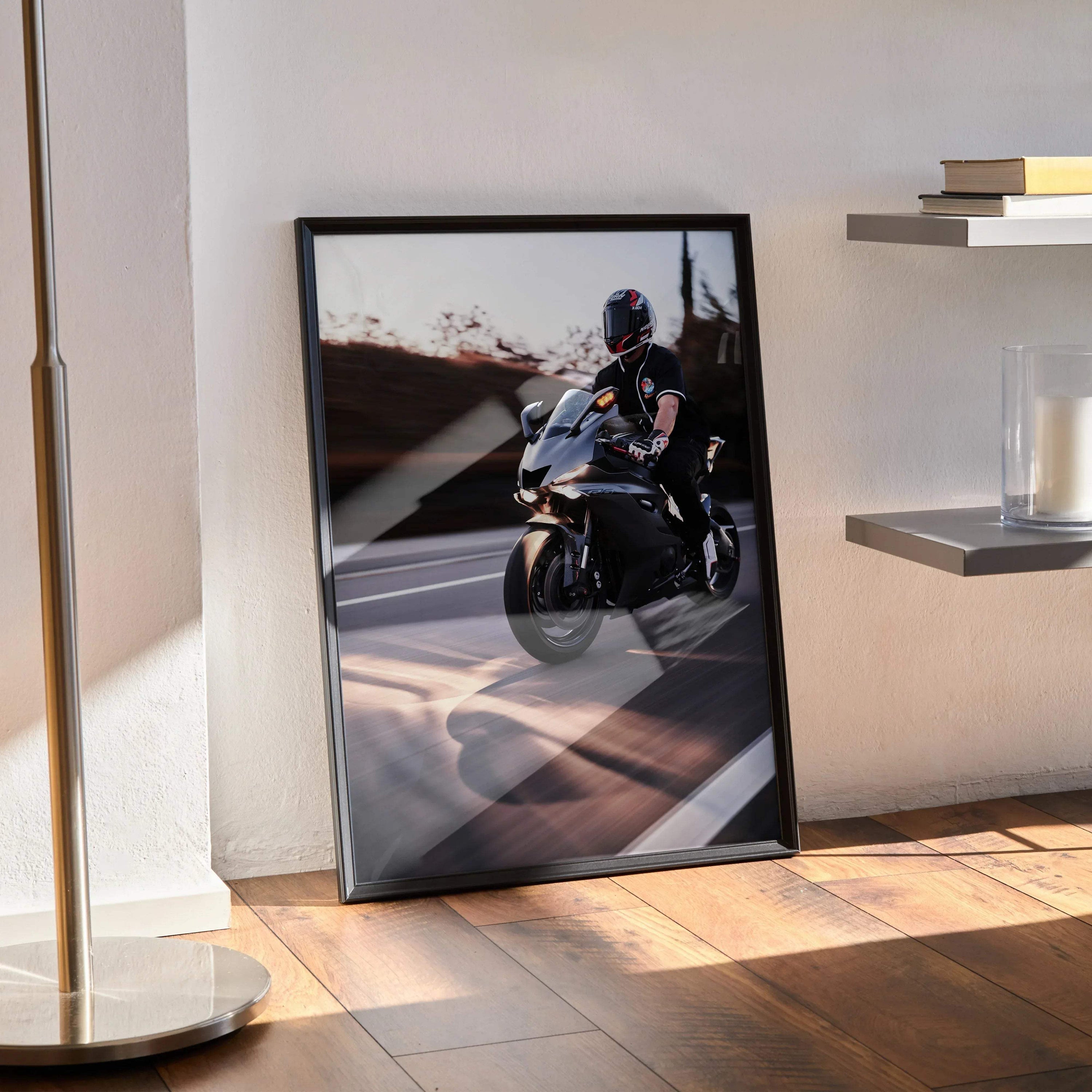 Biker Poster #051 - Male | Nolan X-804 Helmet | Yamaha R6 Motorcycle | Rolling Shot - Throttle Designs