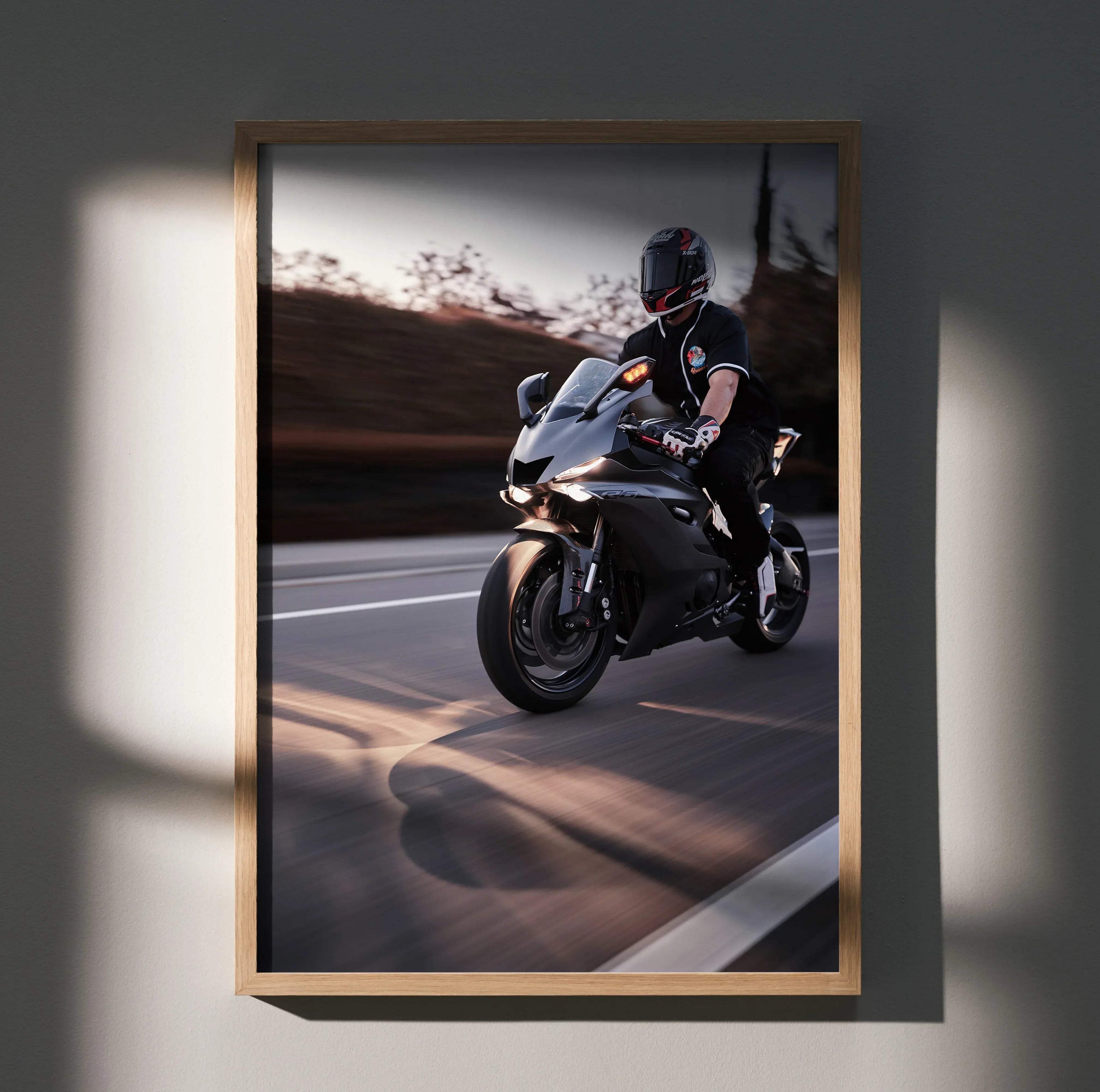 Biker Poster #051 - Male | Nolan X-804 Helmet | Yamaha R6 Motorcycle | Rolling Shot - Throttle Designs