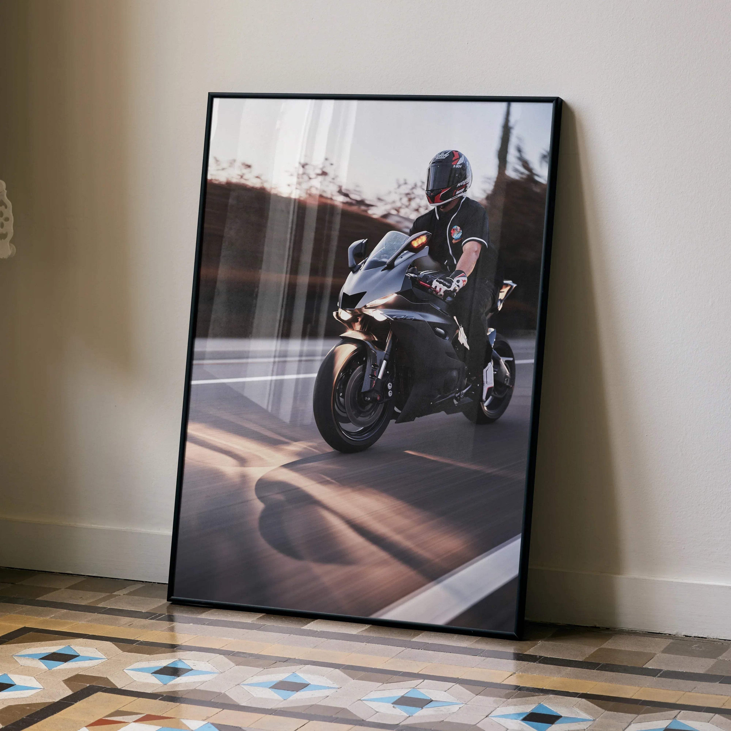 Biker Poster #051 - Male | Nolan X-804 Helmet | Yamaha R6 Motorcycle | Rolling Shot - Throttle Designs