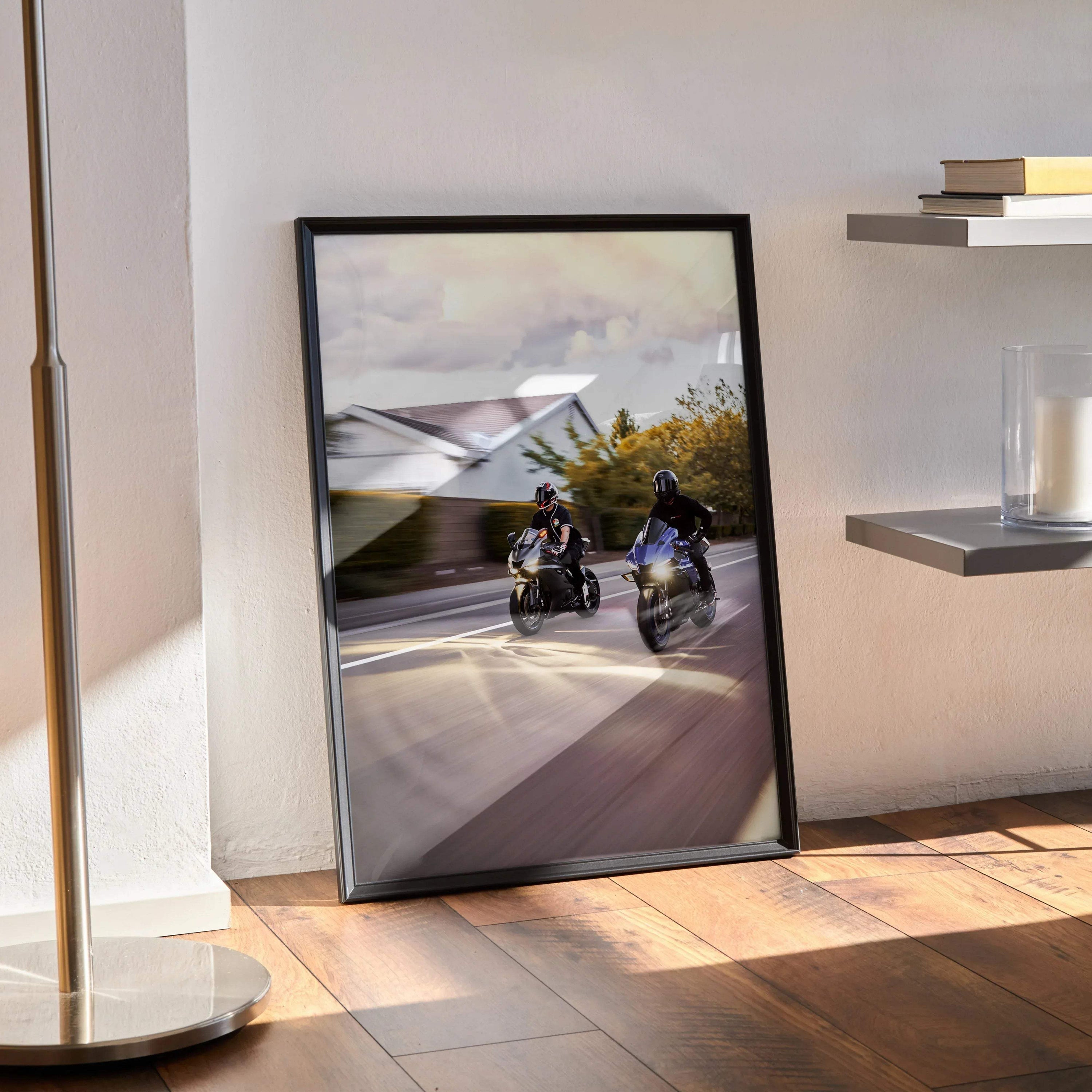 Biker Poster #053 - Male | Yamaha R1 and R6 Motorcycle | Rolling Shot - Throttle Designs