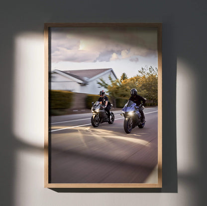Biker Poster #053 - Male | Yamaha R1 and R6 Motorcycle | Rolling Shot - Throttle Designs