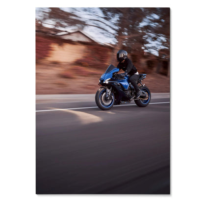 Biker Poster #048 - Male | Bell Race Star DLX Flex Helmet | Yamaha R1 Motorcycle | Rolling Shot - Throttle Designs