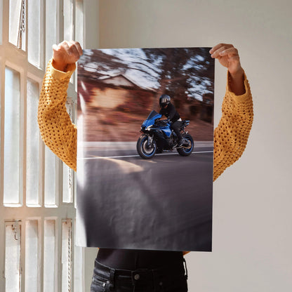 Biker Poster #048 - Male | Bell Race Star DLX Flex Helmet | Yamaha R1 Motorcycle | Rolling Shot - Throttle Designs