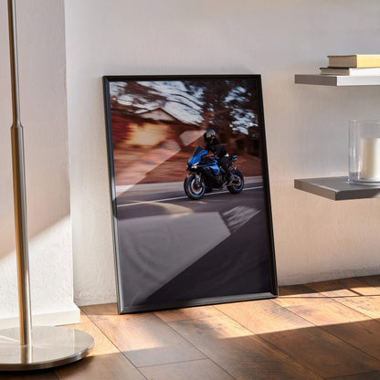 Biker Poster #048 - Male | Bell Race Star DLX Flex Helmet | Yamaha R1 Motorcycle | Rolling Shot - Throttle Designs