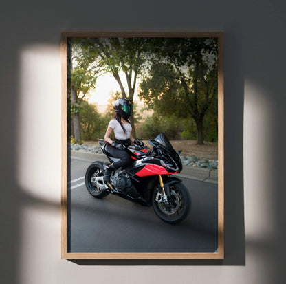 Biker Poster #097 - Female | AGV Pista Helmet | Aprilia RSV4 Motorcycle - Throttle Designs