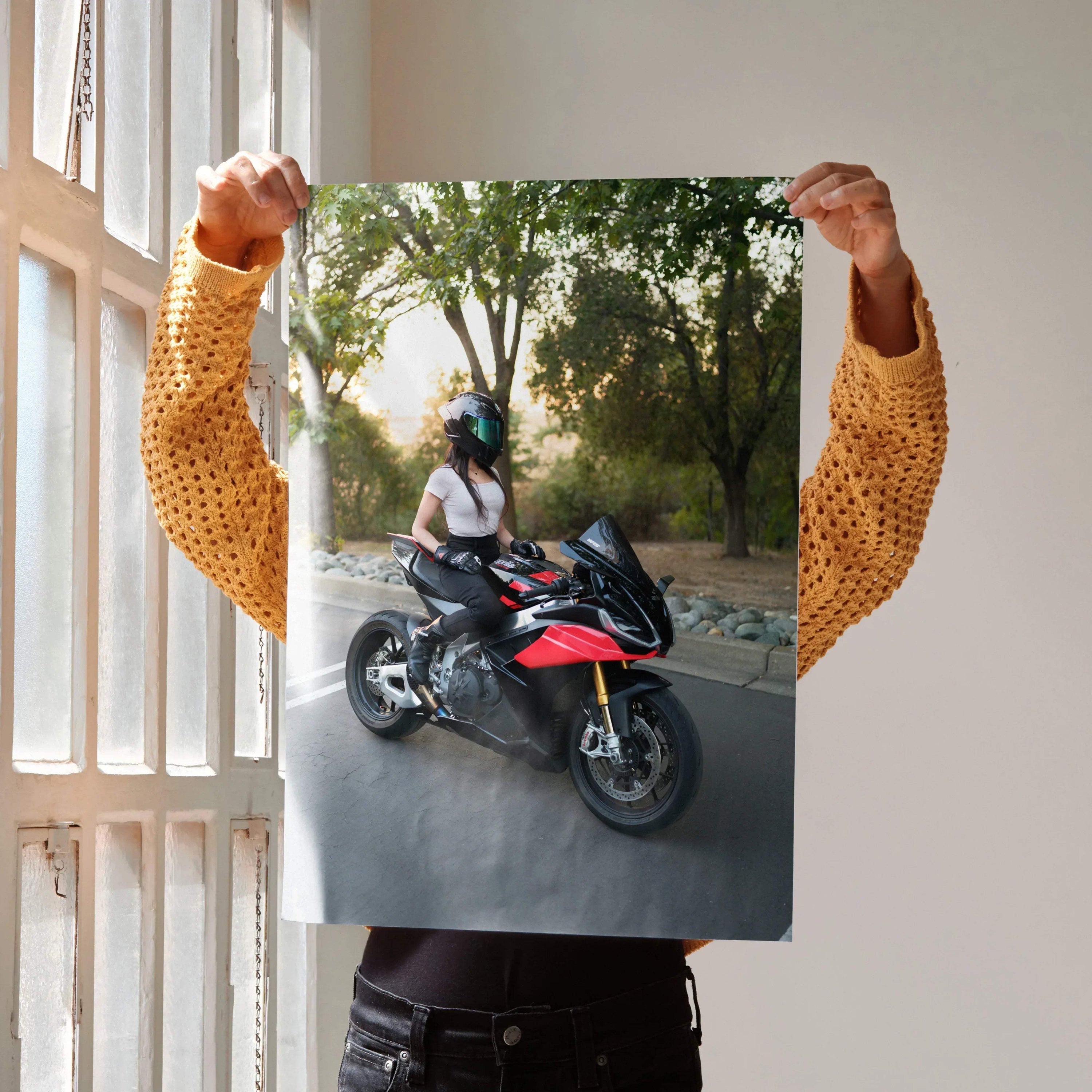 Biker Poster #097 - Female | AGV Pista Helmet | Aprilia RSV4 Motorcycle - Throttle Designs