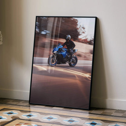 Biker Poster #049 - Male | Bell Race Star DLX Flex Helmet | Yamaha R1 Motorcycle | Rolling Shot - Throttle Designs