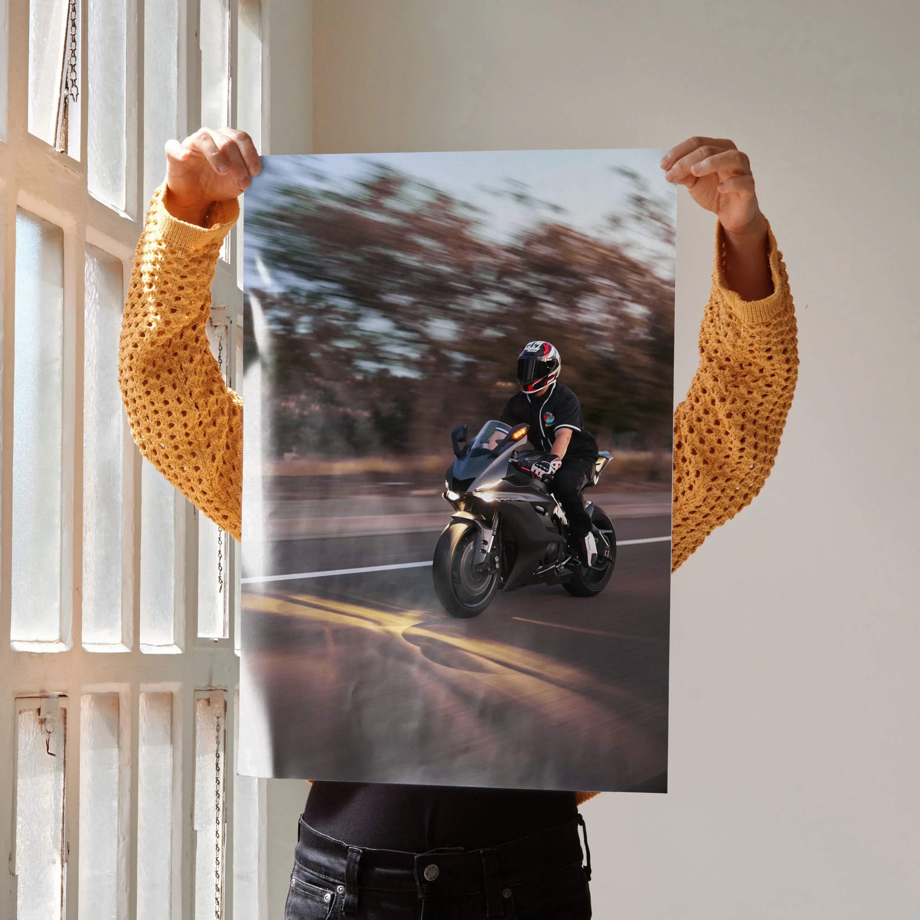 Biker Poster #052 - Male | Nolan X-804 Helmet | Yamaha R6 Motorcycle | Rolling Shot - Throttle Designs