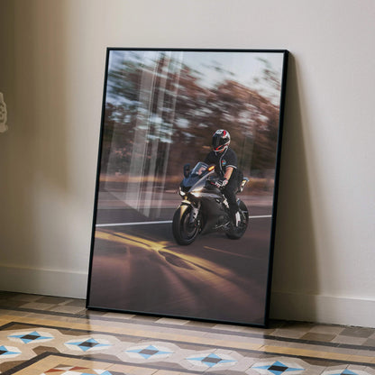 Biker Poster #052 - Male | Nolan X-804 Helmet | Yamaha R6 Motorcycle | Rolling Shot - Throttle Designs