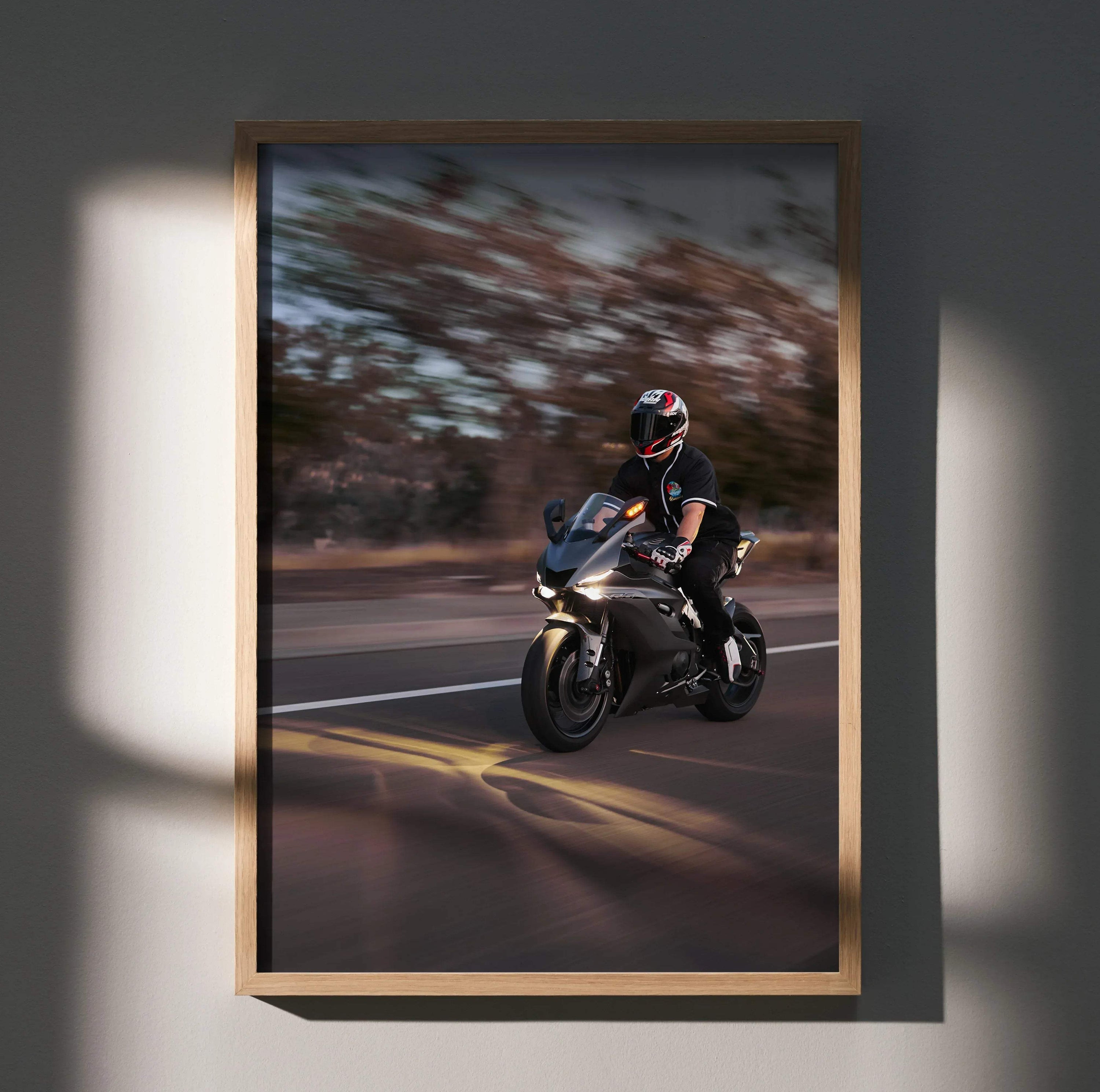 Biker Poster #052 - Male | Nolan X-804 Helmet | Yamaha R6 Motorcycle | Rolling Shot - Throttle Designs