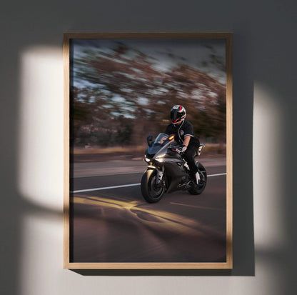 Biker Poster #052 - Male | Nolan X-804 Helmet | Yamaha R6 Motorcycle | Rolling Shot - Throttle Designs