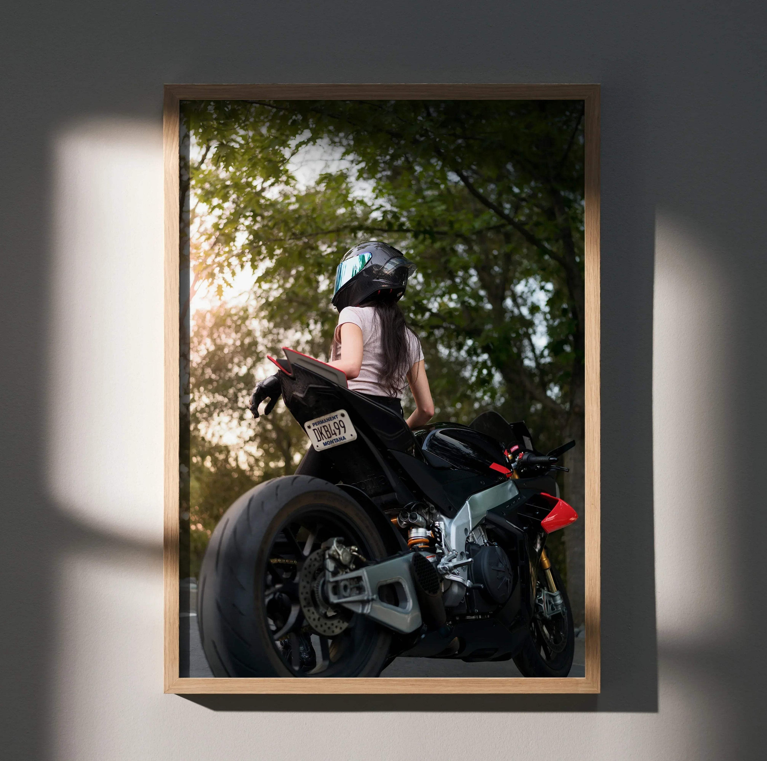 Biker Poster #104 - Female | AGV Pista Helmet | Aprilia RSV4 Motorcycle - Throttle Designs