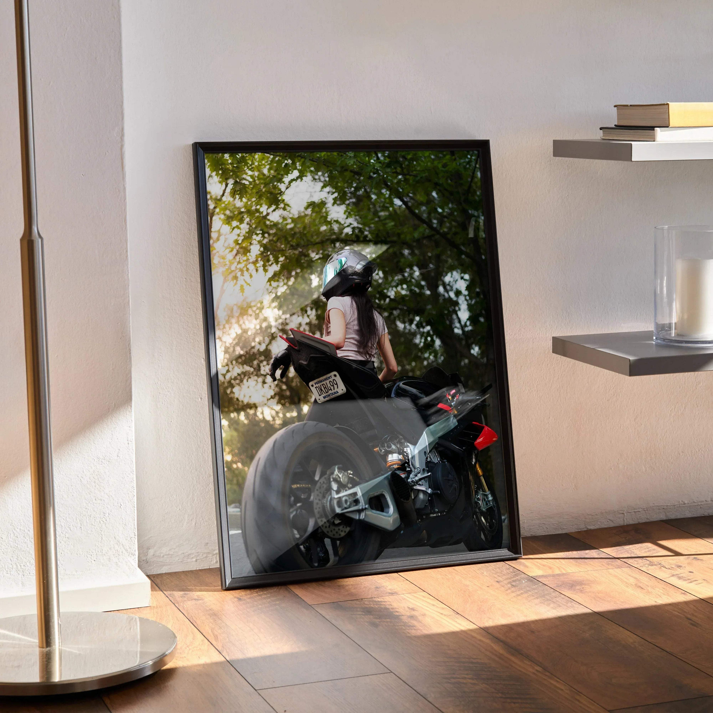 Biker Poster #104 - Female | AGV Pista Helmet | Aprilia RSV4 Motorcycle - Throttle Designs