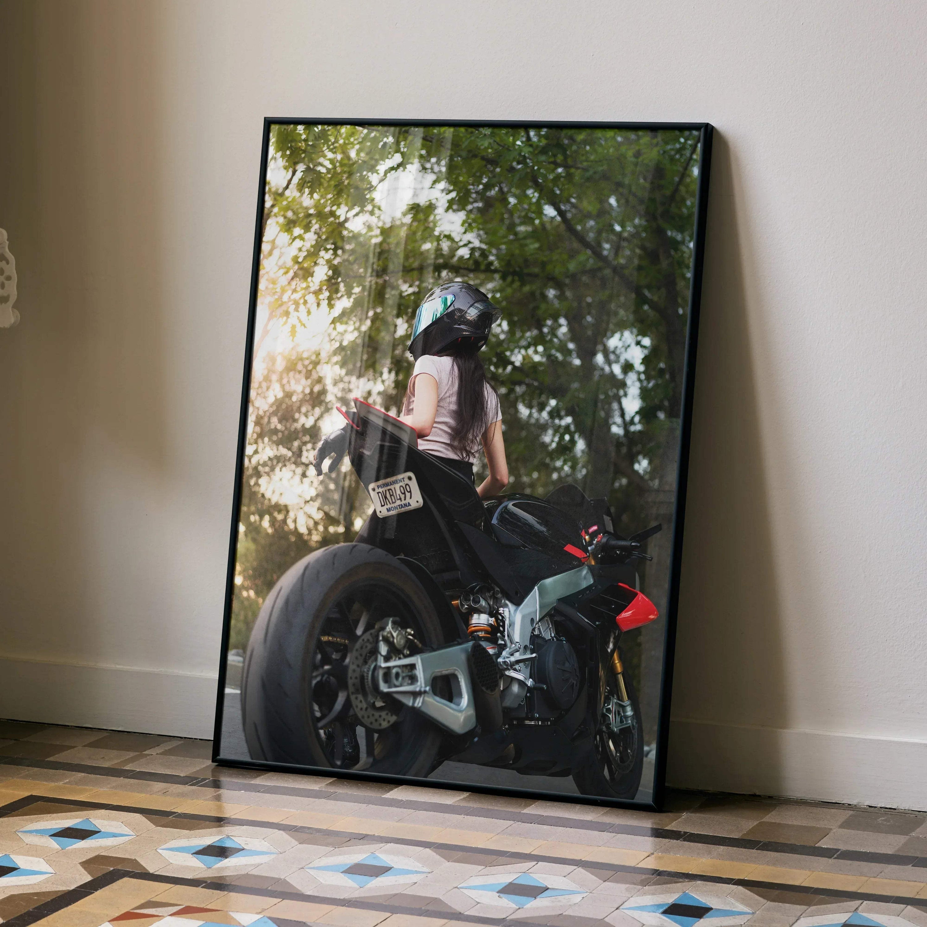 Biker Poster #104 - Female | AGV Pista Helmet | Aprilia RSV4 Motorcycle - Throttle Designs