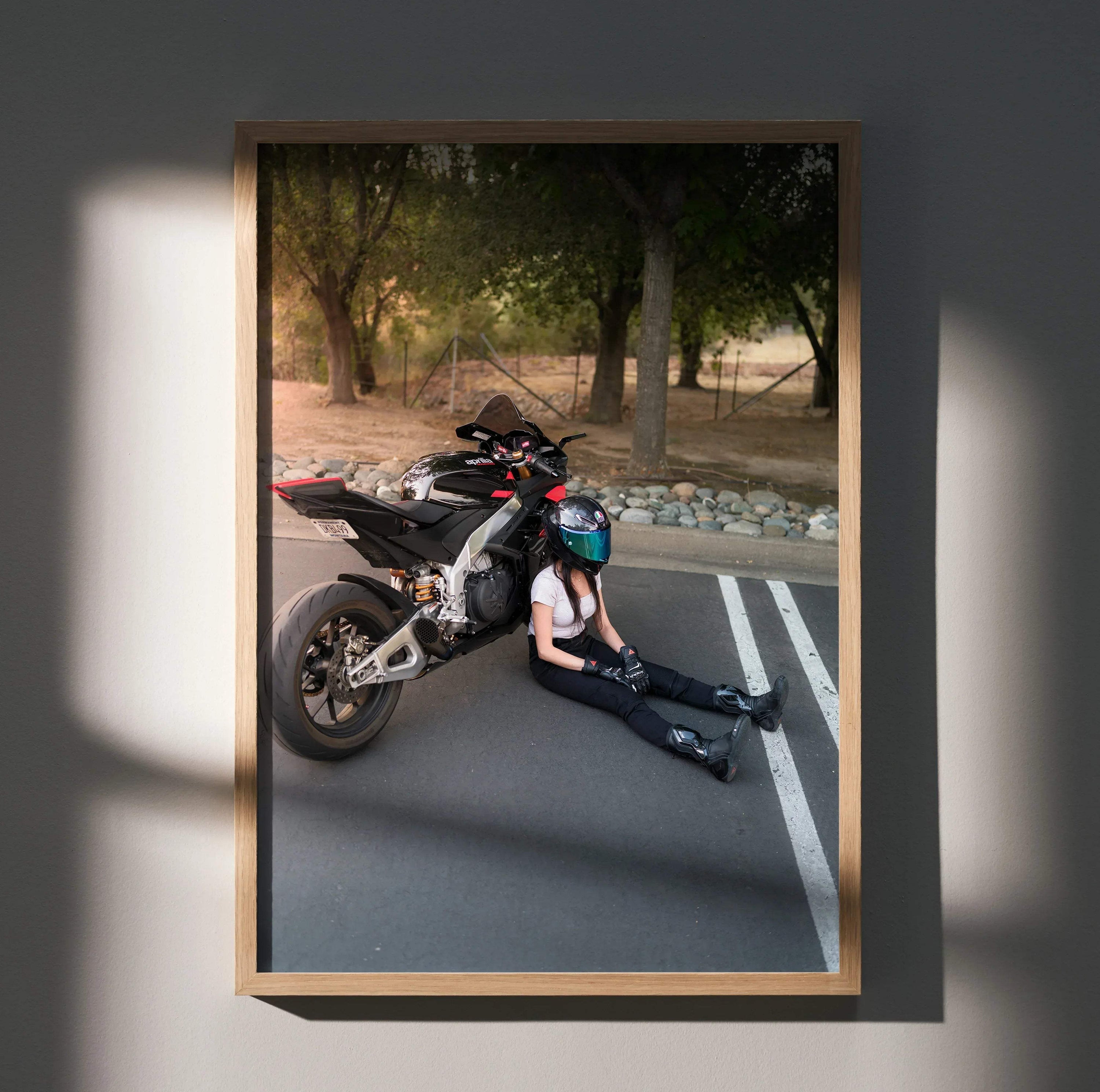 Biker Poster #105 - Female | AGV Pista Helmet | Aprilia RSV4 Motorcycle - Throttle Designs