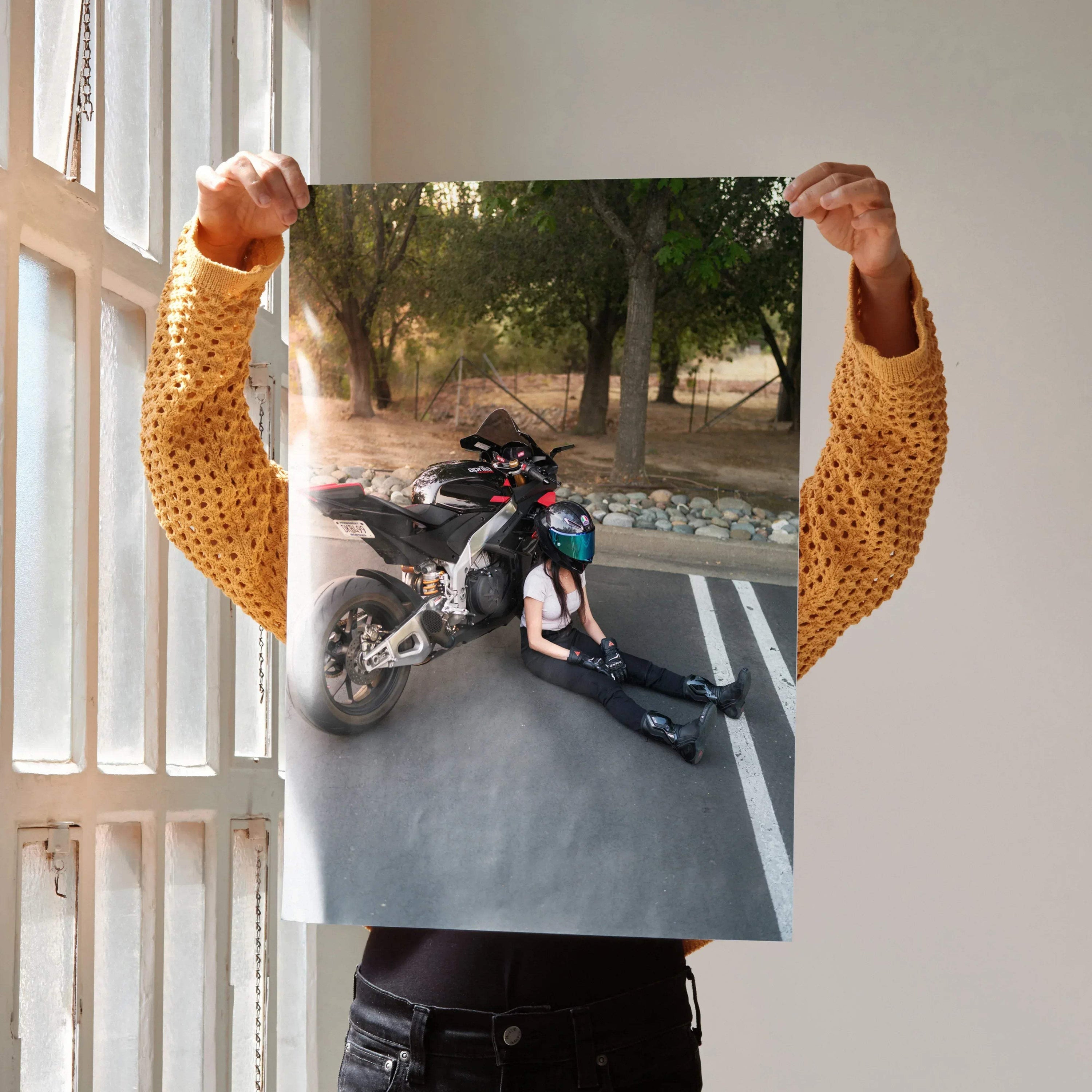 Biker Poster #105 - Female | AGV Pista Helmet | Aprilia RSV4 Motorcycle - Throttle Designs