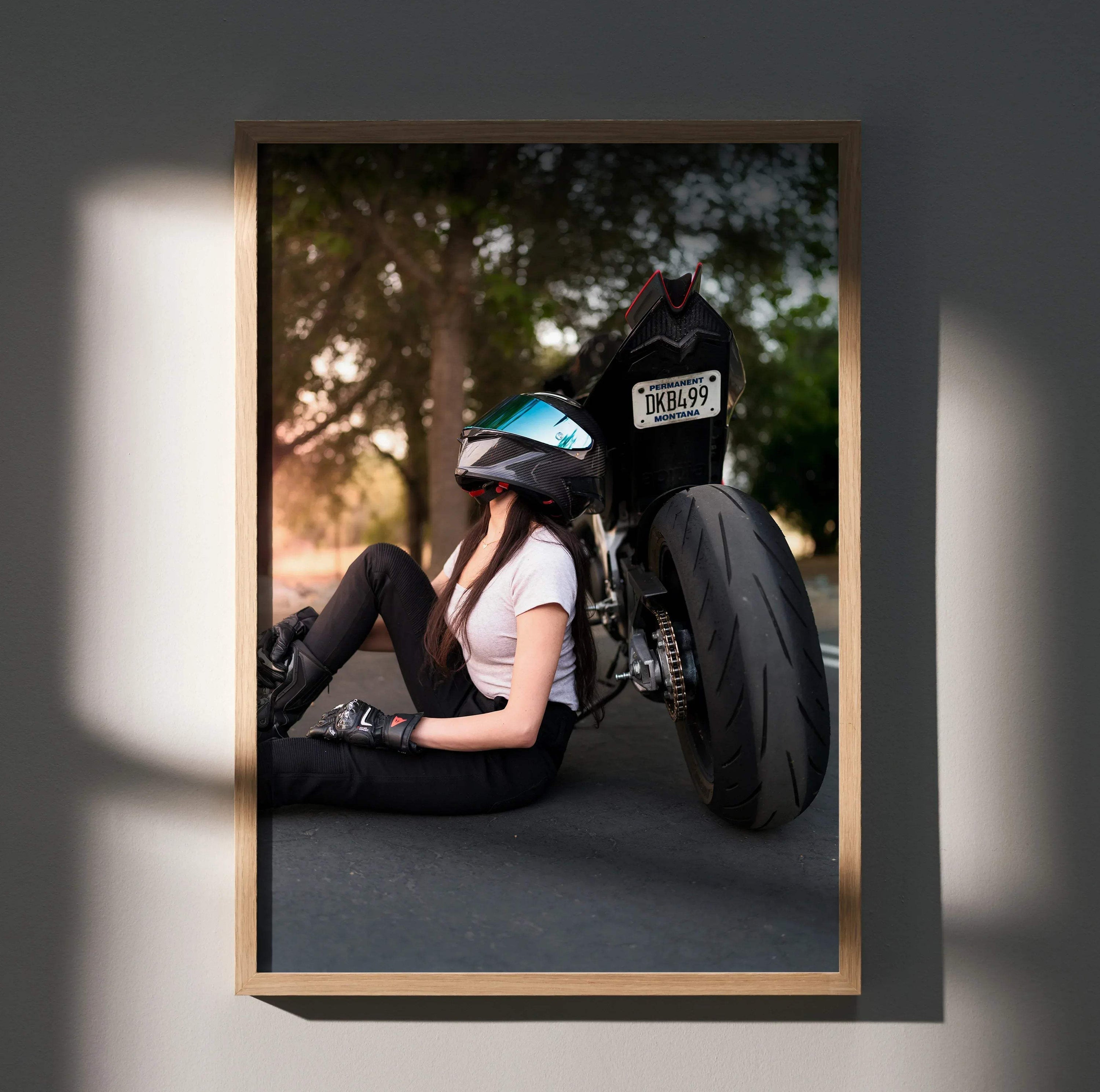 Biker Poster #106 - Female | AGV Pista Helmet | Aprilia RSV4 Motorcycle - Throttle Designs