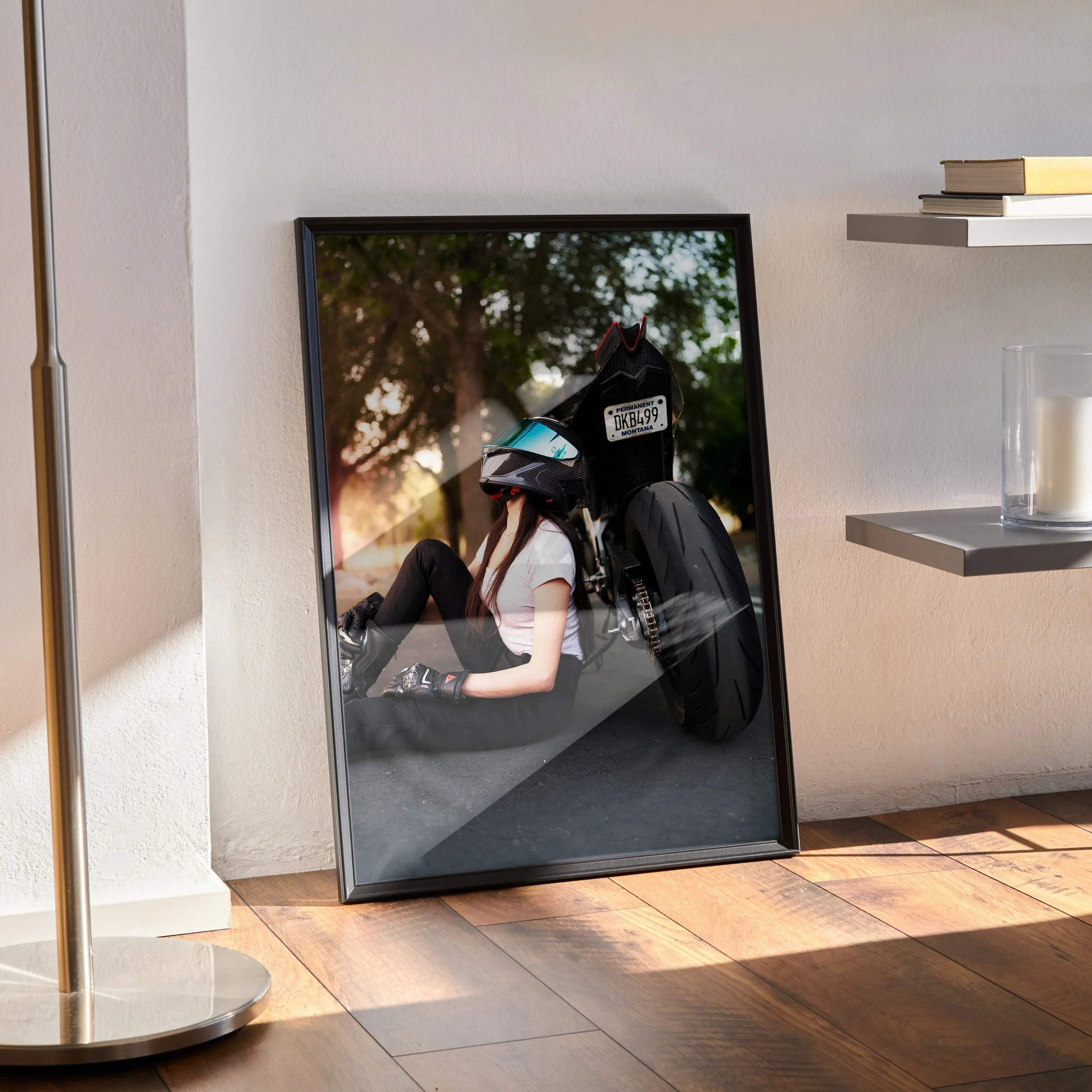 Biker Poster #106 - Female | AGV Pista Helmet | Aprilia RSV4 Motorcycle - Throttle Designs