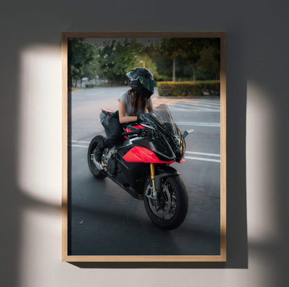 Biker Poster #108 - Female | AGV Pista Helmet | Aprilia RSV4 Motorcycle - Throttle Designs