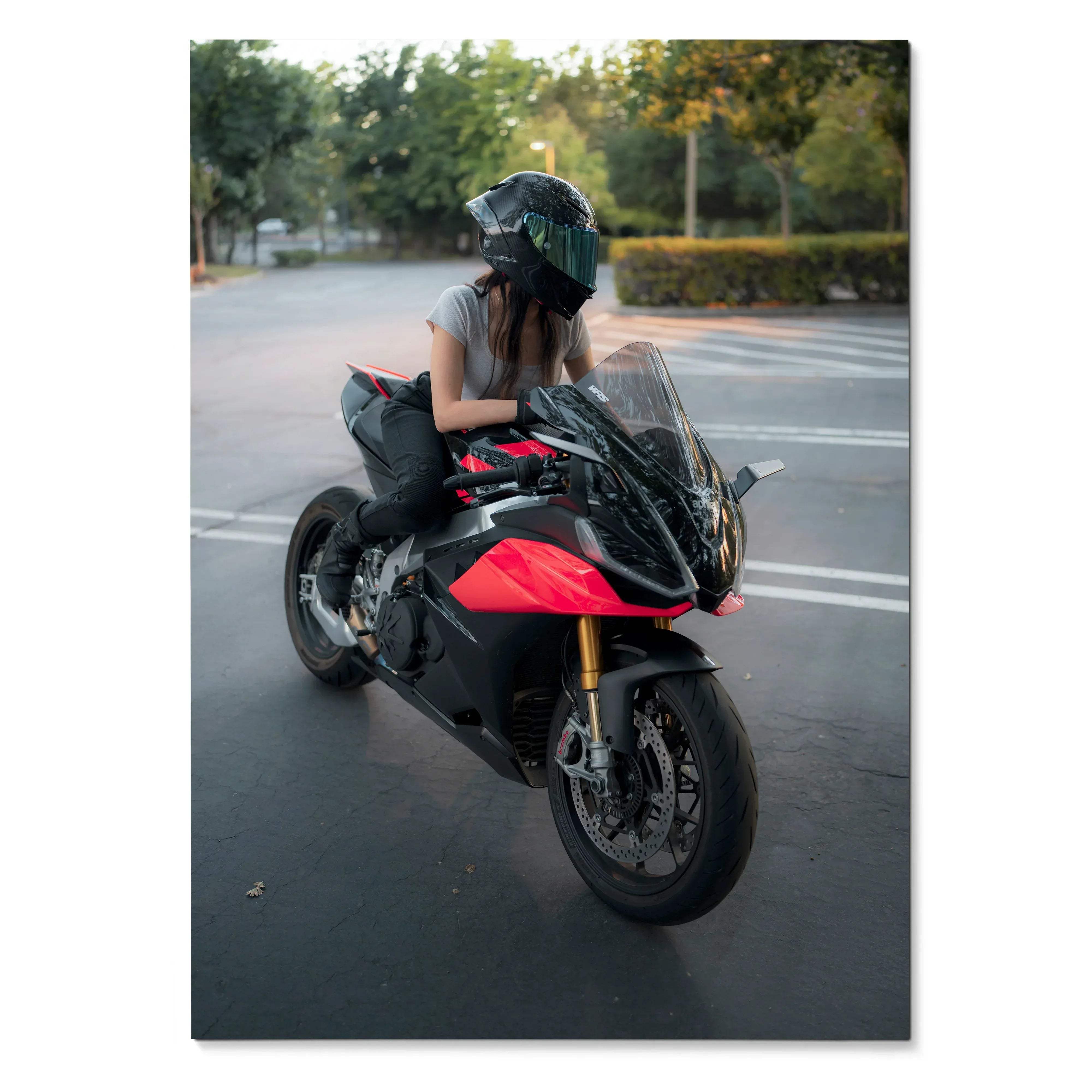 Biker Poster #108 - Female | AGV Pista Helmet | Aprilia RSV4 Motorcycle - Throttle Designs