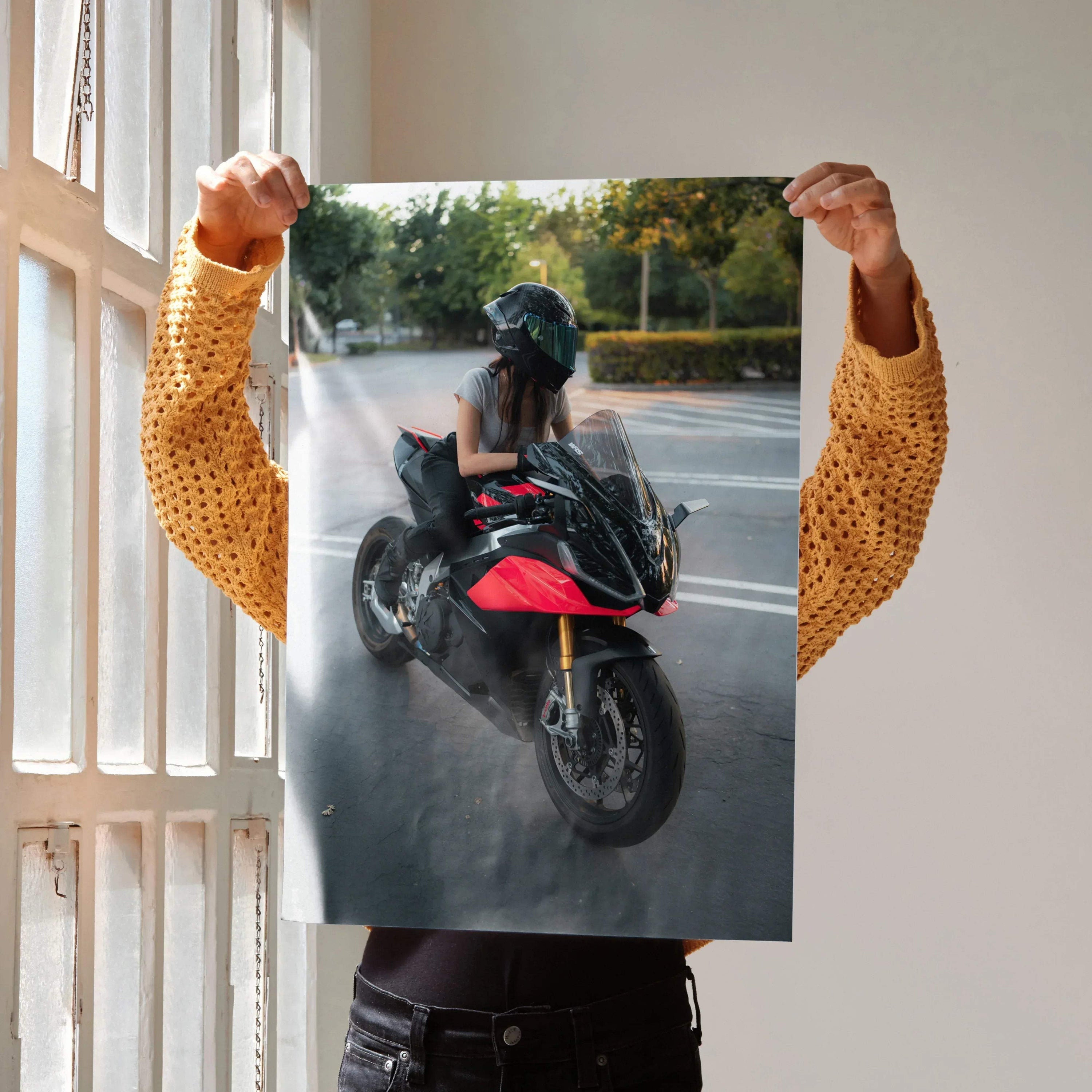 Biker Poster #108 - Female | AGV Pista Helmet | Aprilia RSV4 Motorcycle - Throttle Designs