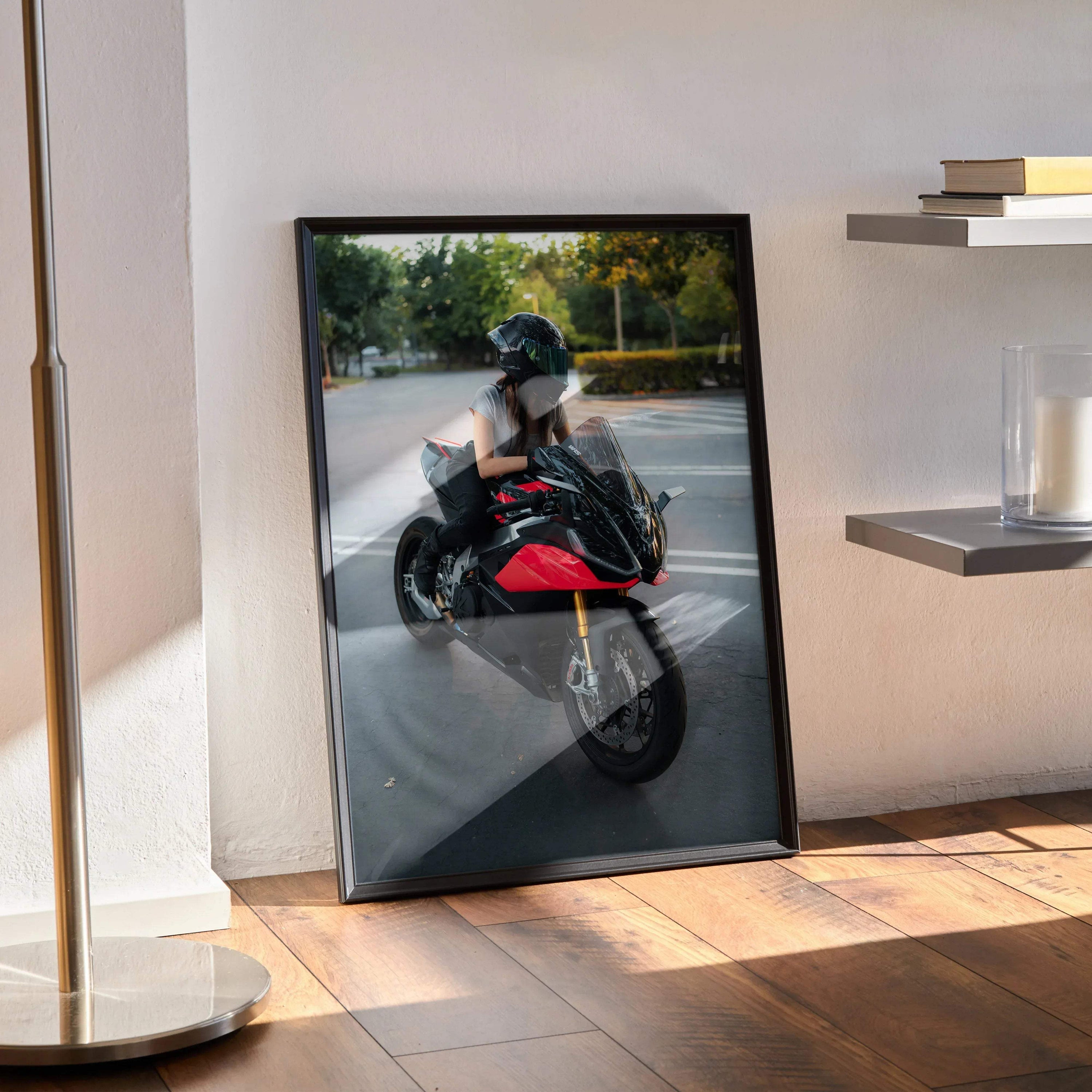 Biker Poster #108 - Female | AGV Pista Helmet | Aprilia RSV4 Motorcycle - Throttle Designs