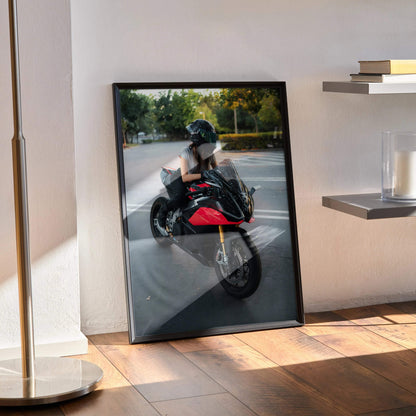 Biker Poster #108 - Female | AGV Pista Helmet | Aprilia RSV4 Motorcycle - Throttle Designs