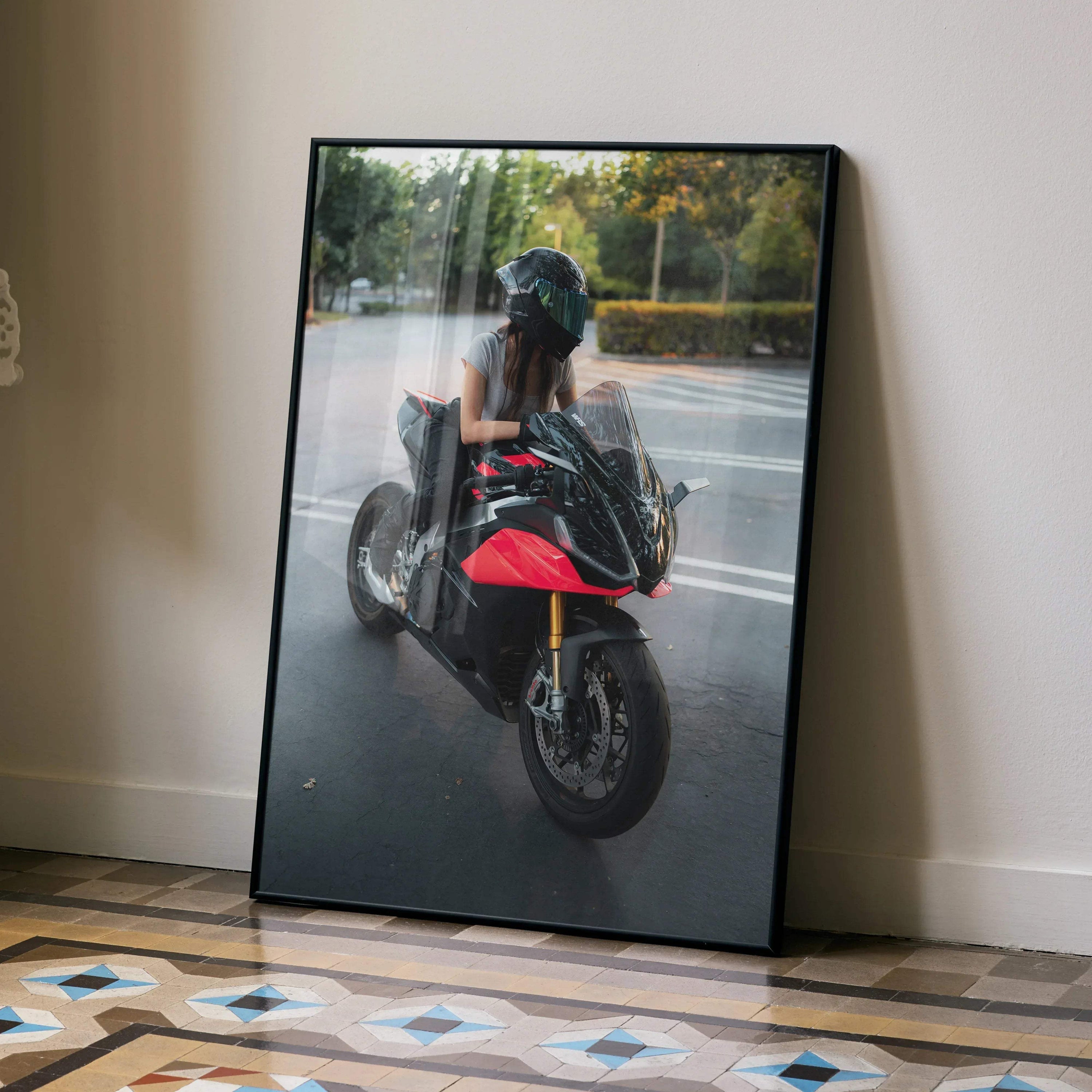 Biker Poster #108 - Female | AGV Pista Helmet | Aprilia RSV4 Motorcycle - Throttle Designs