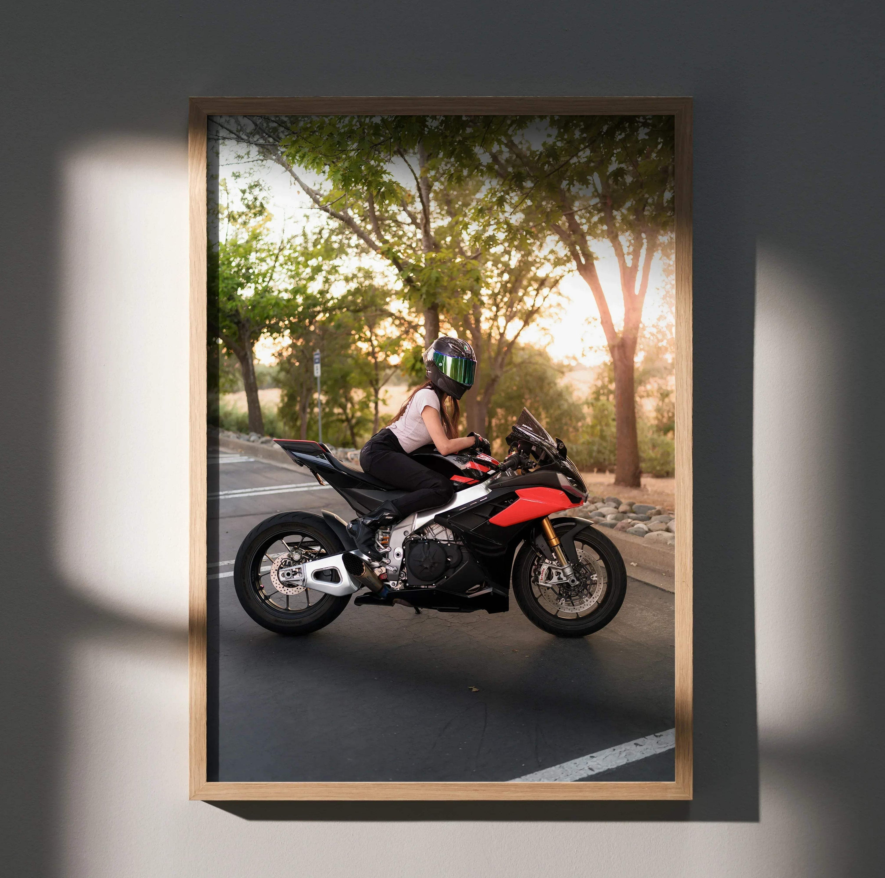 Biker Poster #107 - Female | AGV Pista Helmet | Aprilia RSV4 Motorcycle - Throttle Designs