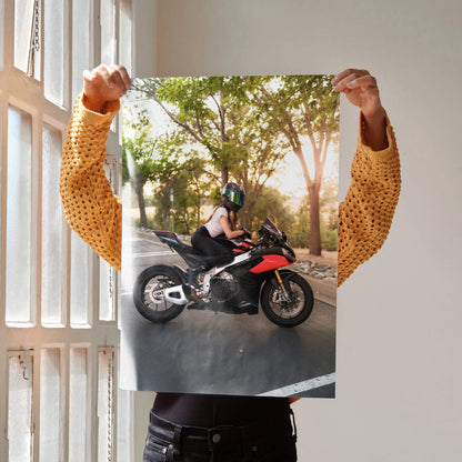 Biker Poster #107 - Female | AGV Pista Helmet | Aprilia RSV4 Motorcycle - Throttle Designs