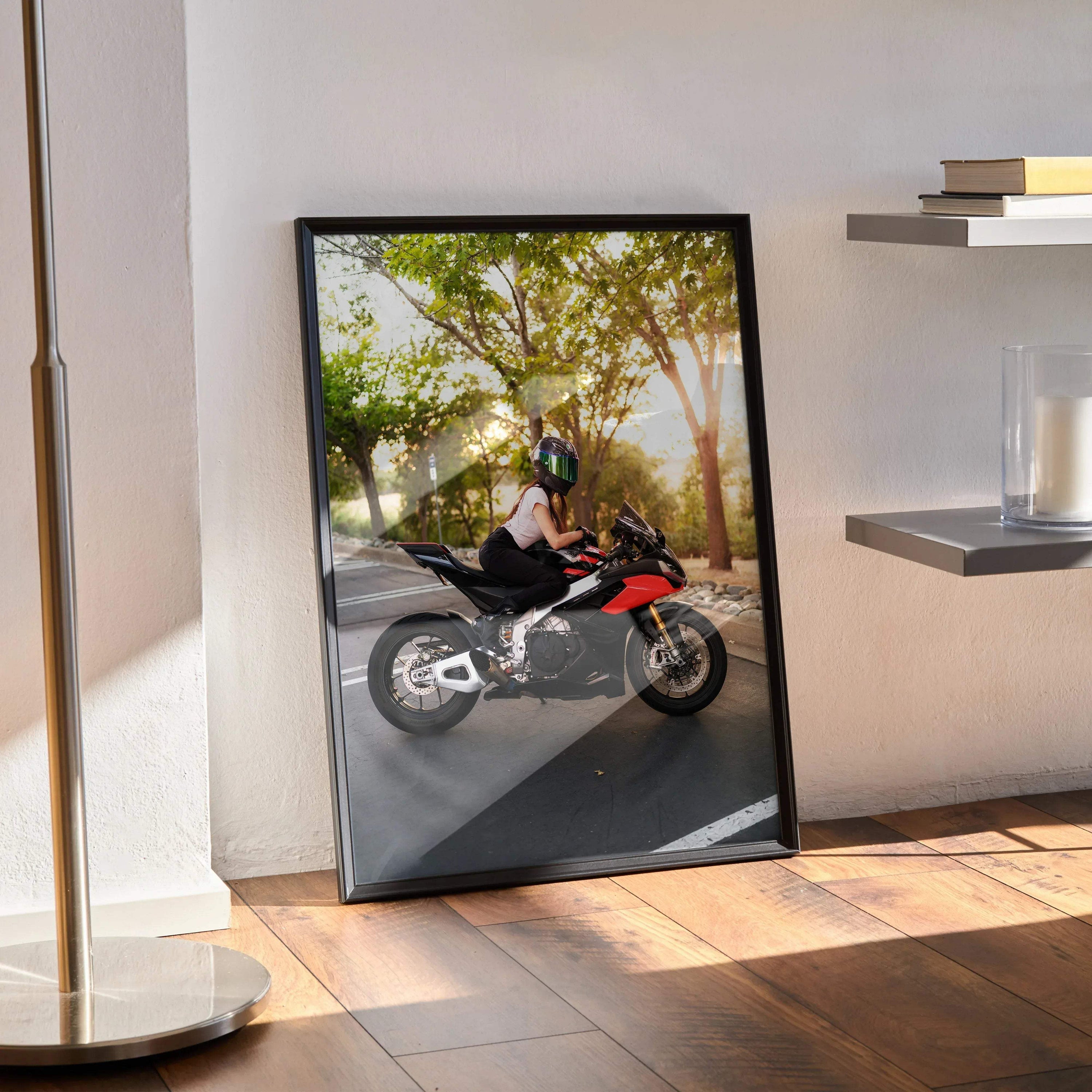Biker Poster #107 - Female | AGV Pista Helmet | Aprilia RSV4 Motorcycle - Throttle Designs