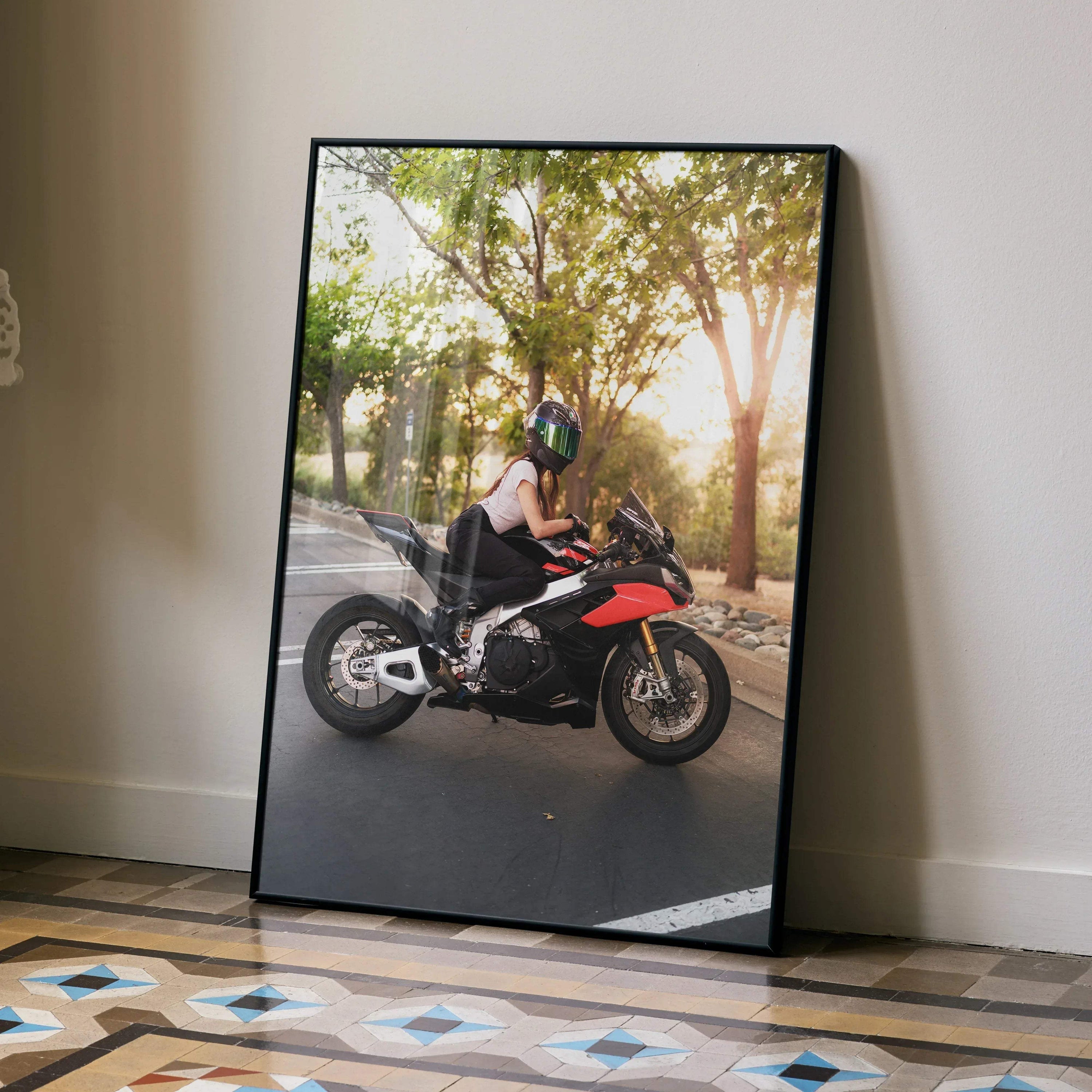 Biker Poster #107 - Female | AGV Pista Helmet | Aprilia RSV4 Motorcycle - Throttle Designs