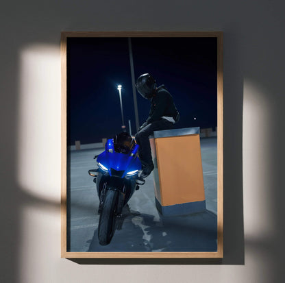 Biker Poster #055 - Male | Bell Race Star DLX Flex Helmet | Yamaha R1 Motorcycle - Throttle Designs