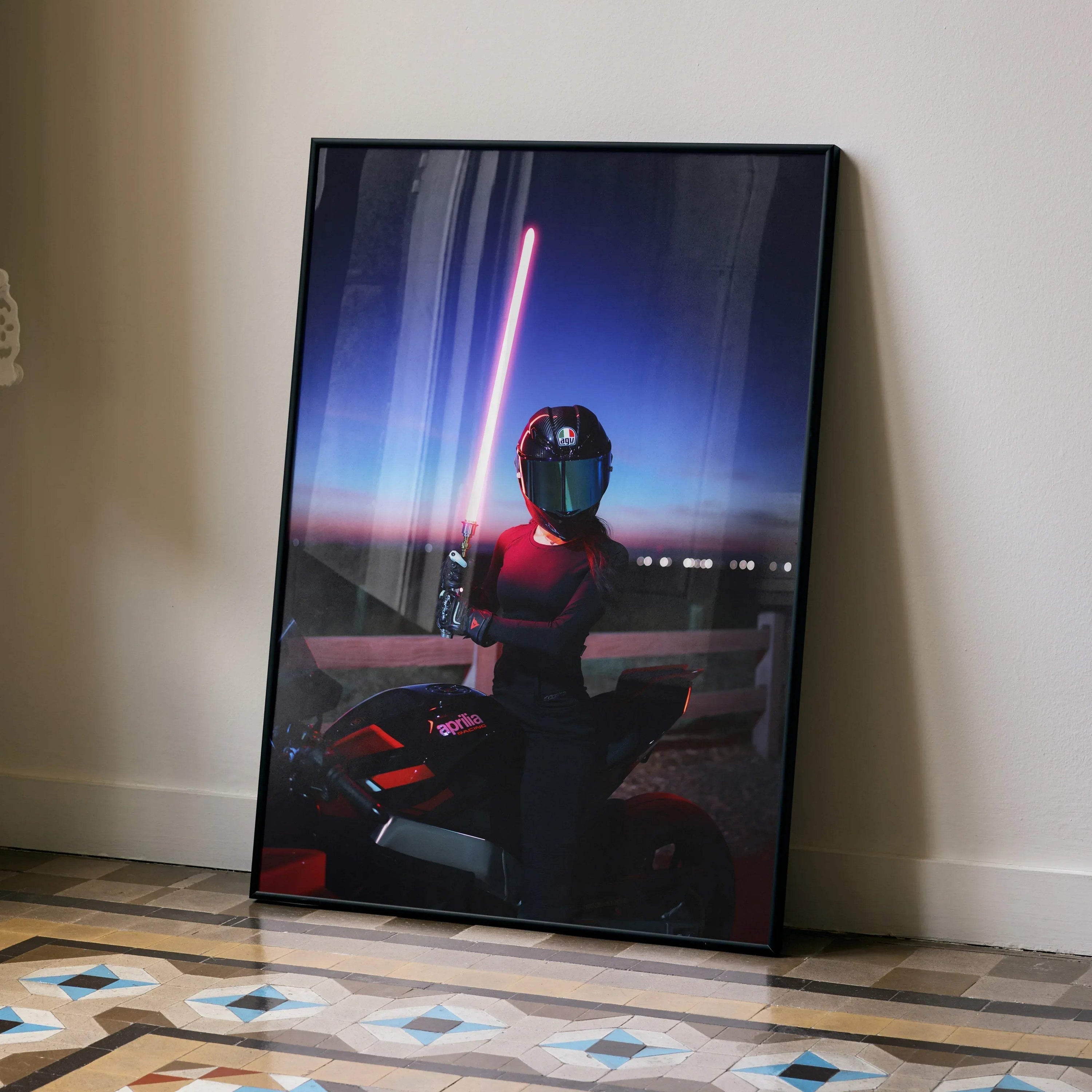 Biker Poster #109 - Female | AGV Pista Helmet | Aprilia RSV4 Motorcycle | Star Wars Inspired Theme - Throttle Designs