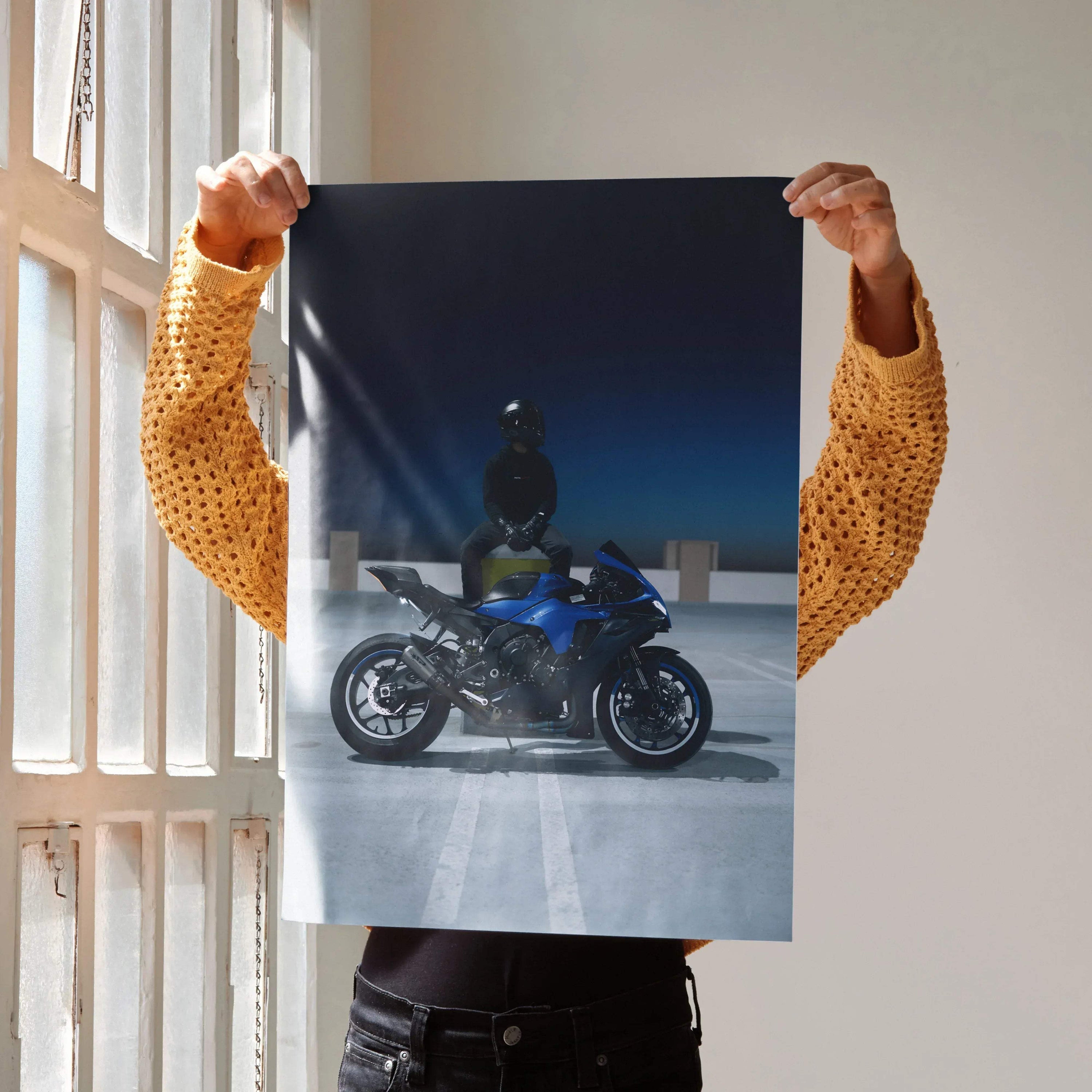 Biker Poster #057 - Male | Bell Race Star DLX Flex Helmet | Yamaha R1 Motorcycle - Throttle Designs