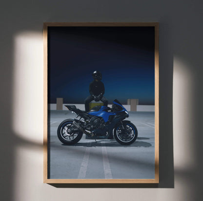Biker Poster #057 - Male | Bell Race Star DLX Flex Helmet | Yamaha R1 Motorcycle - Throttle Designs