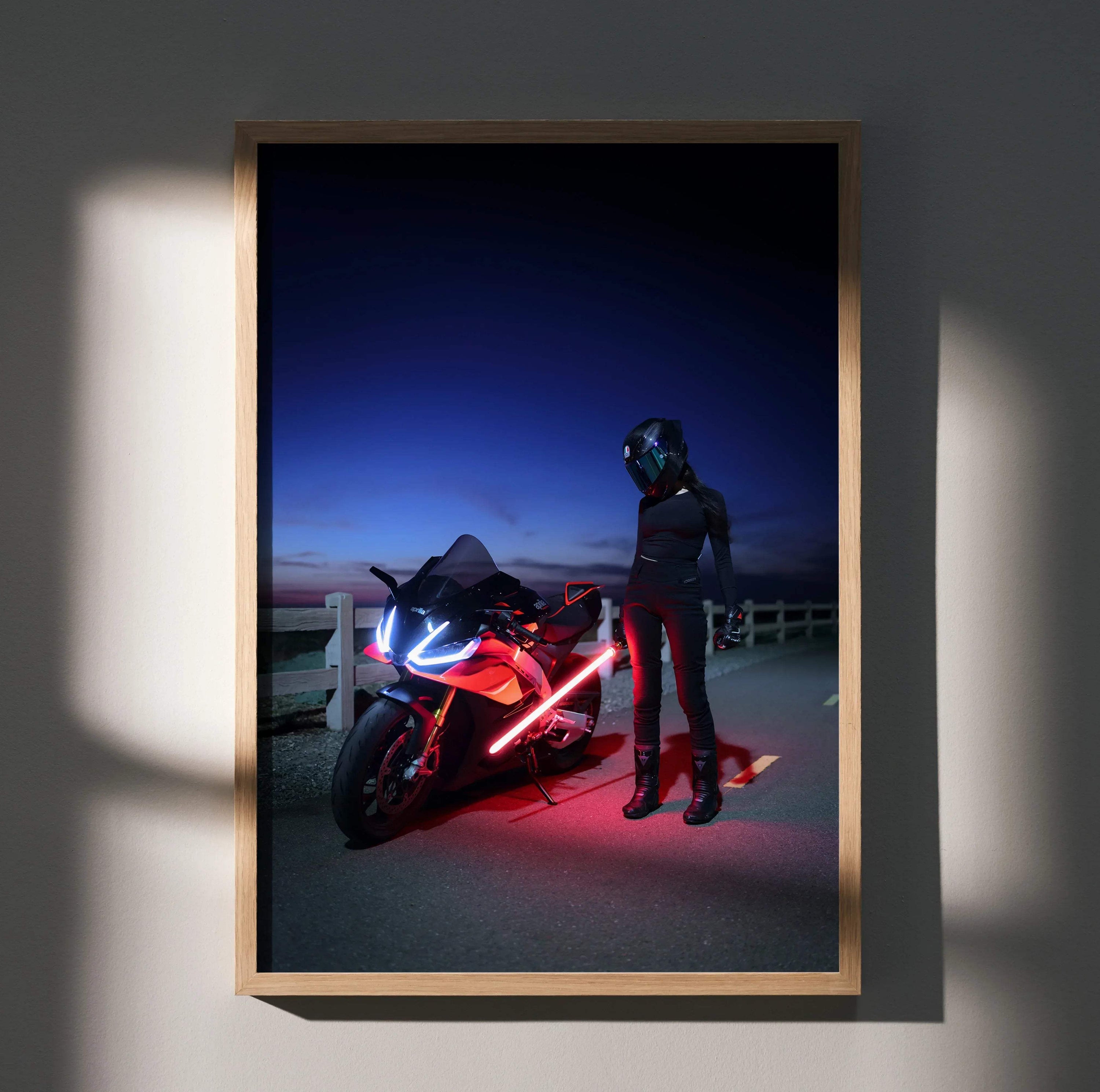 Biker Poster #110 - Female | AGV Pista Helmet | Aprilia RSV4 Motorcycle | Star Wars Inspired Theme - Throttle Designs