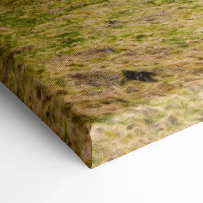 Close-up of canvas texture showing detailed Icelandic waterfall art print for wall decor.