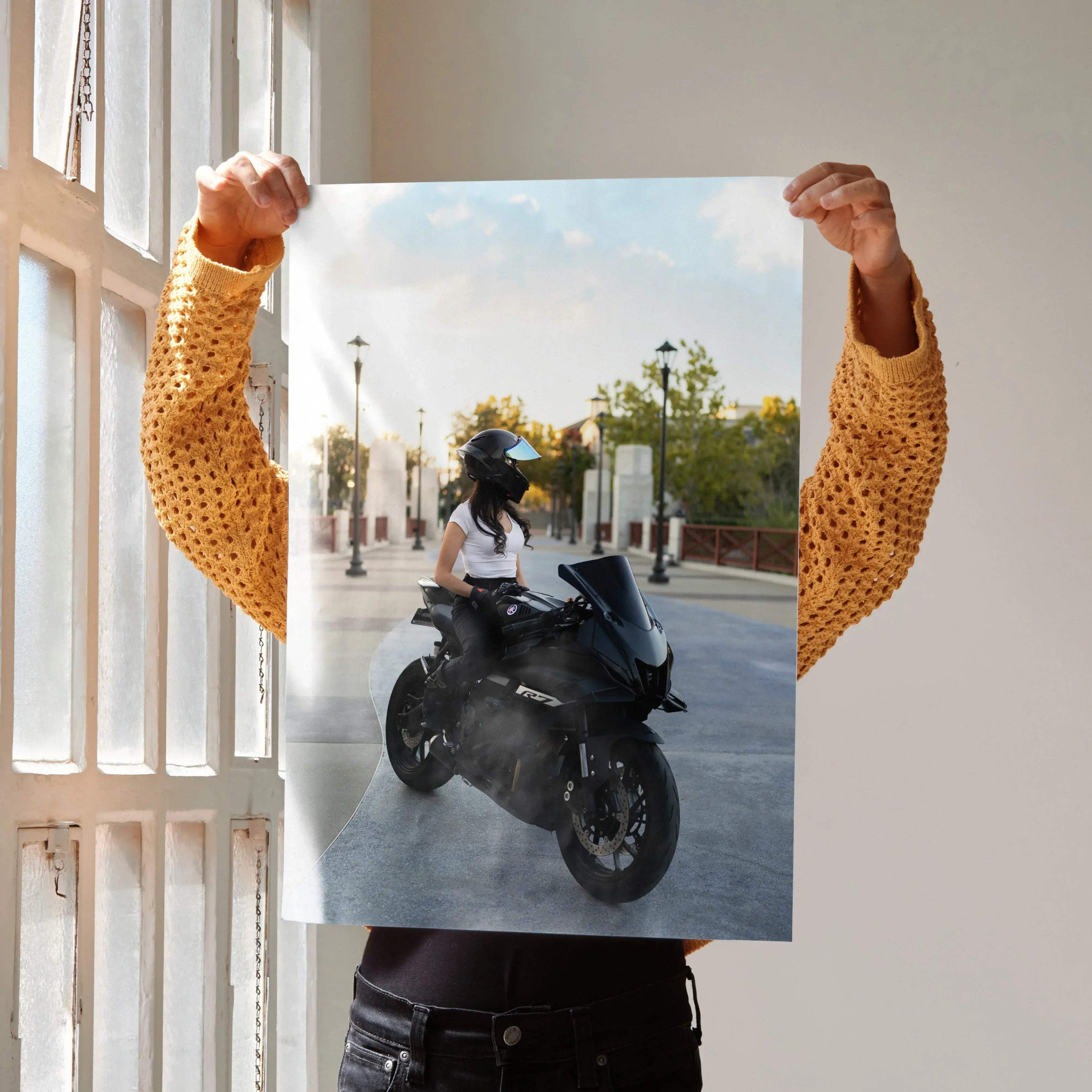 Biker Poster #117 - Female | AGV Pista Helmet | Yamaha R7 Motorcycle - Throttle Designs