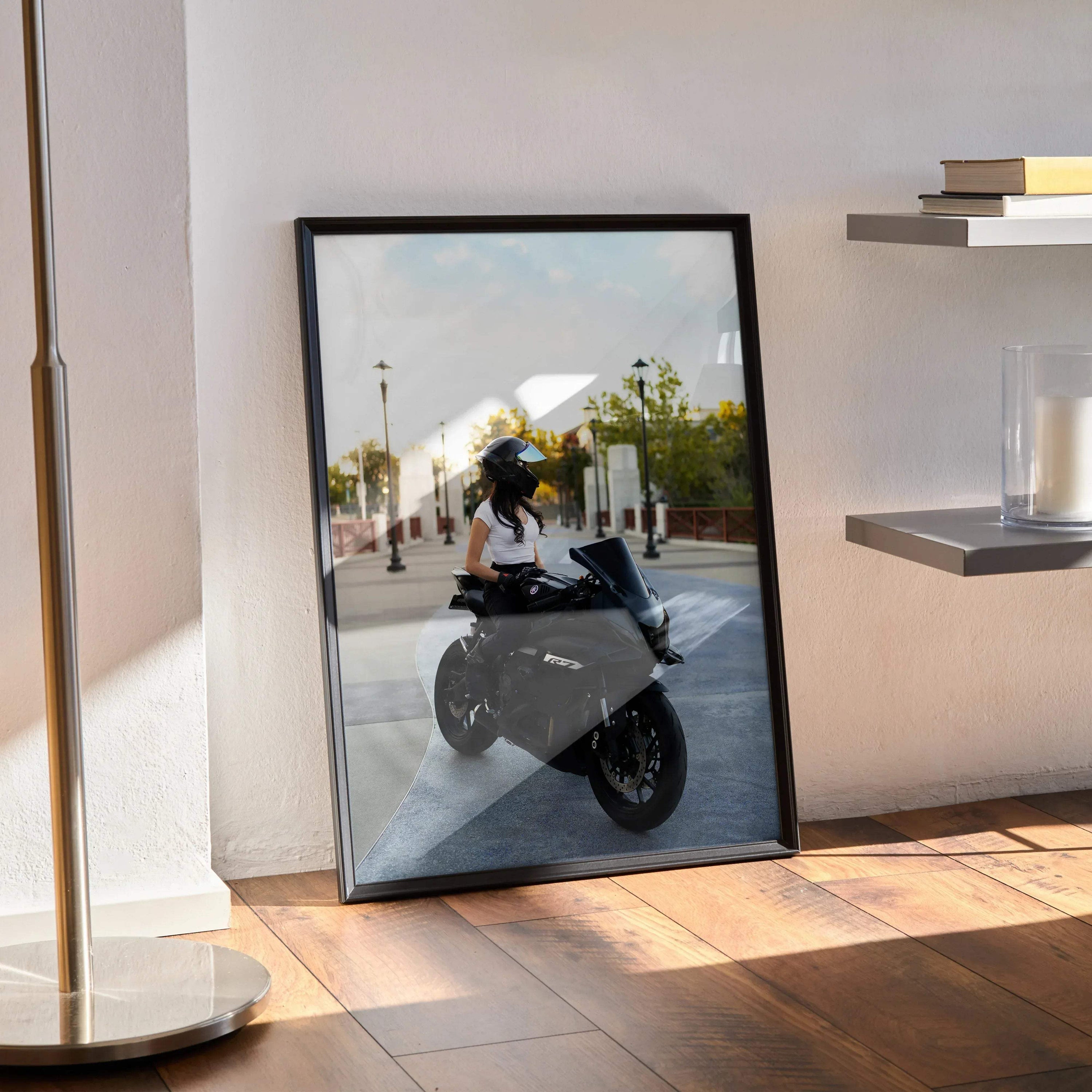 Biker Poster #117 - Female | AGV Pista Helmet | Yamaha R7 Motorcycle - Throttle Designs
