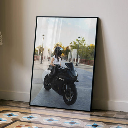 Biker Poster #117 - Female | AGV Pista Helmet | Yamaha R7 Motorcycle - Throttle Designs