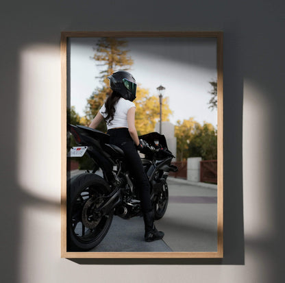 Biker Poster #103 - Female | AGV Pista Helmet | Yamaha R7 Motorcycle - Throttle Designs